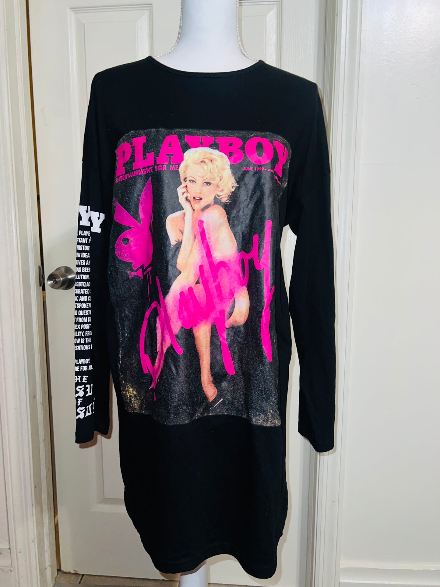 Playboy Oversized Distressed Long Sleeve Tee