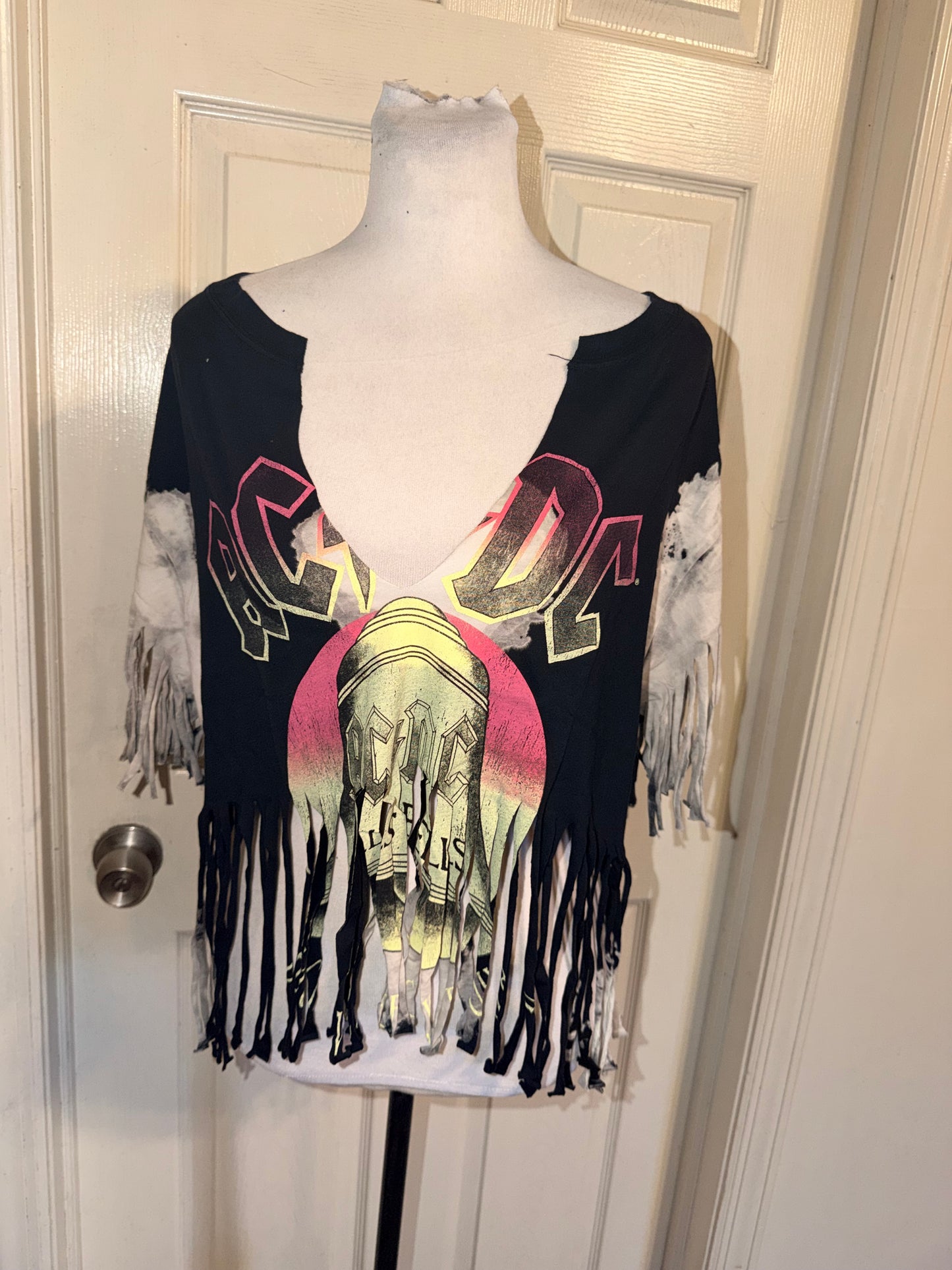 AC/DC Oversized Distressed Fringed Tee