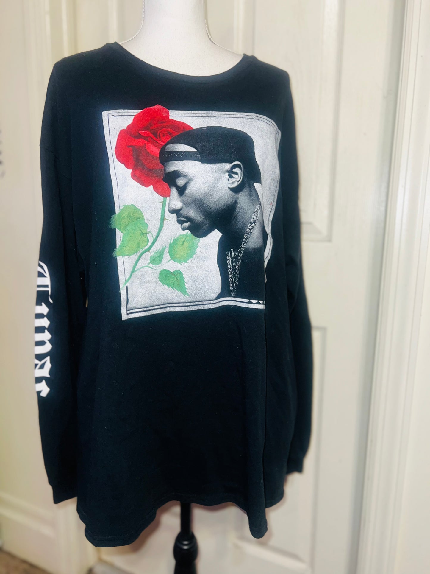 Tupac Oversized Distressed Long Sleeve Tee