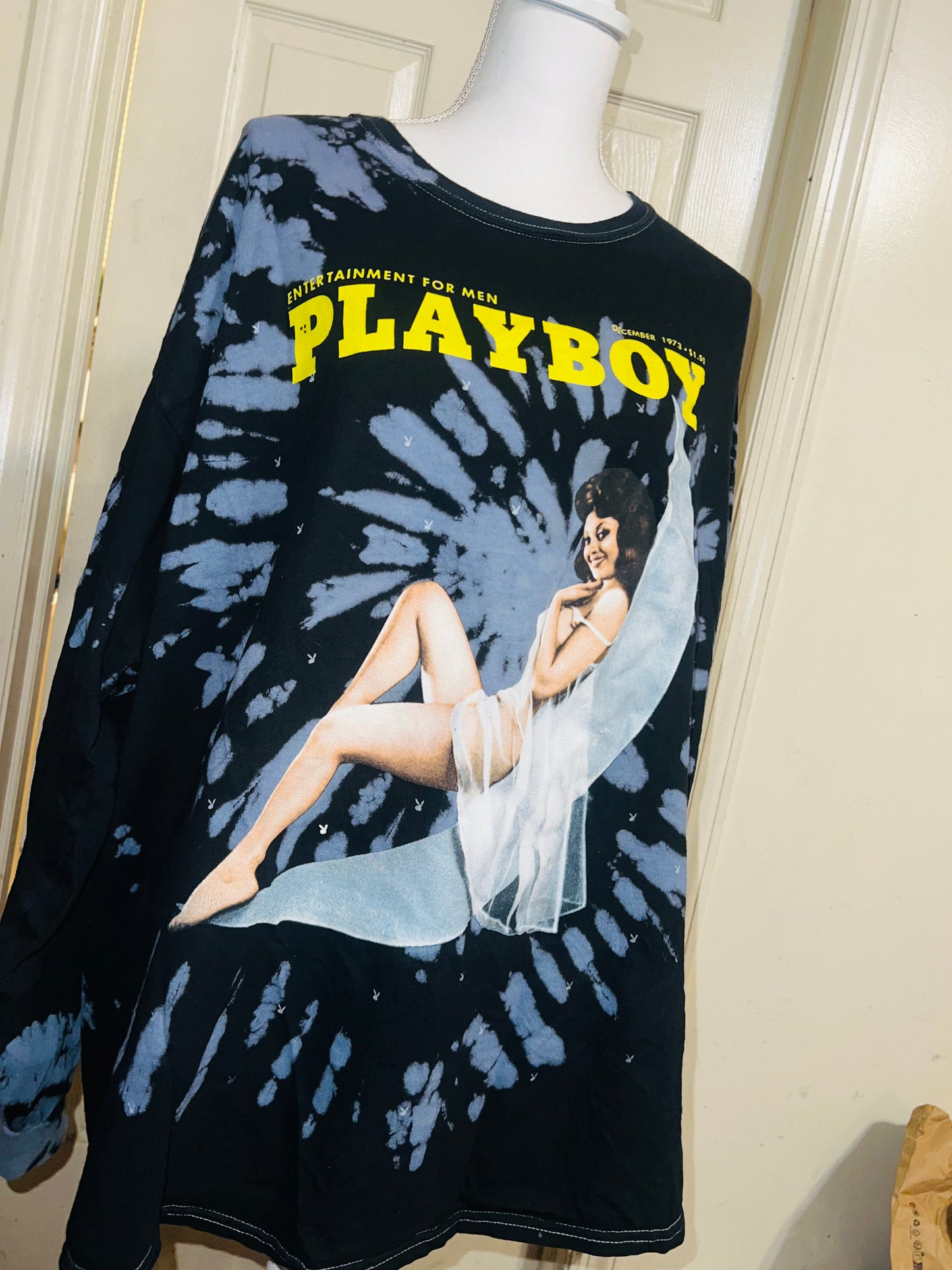 Playboy Oversized Distressed Long Sleeve Tee