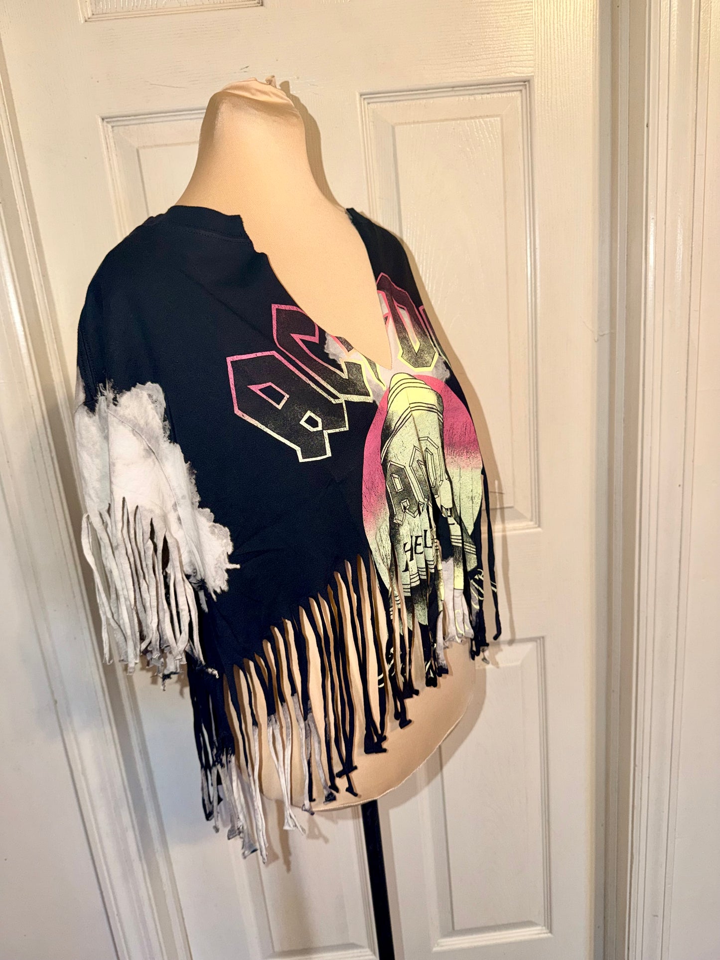 AC/DC Oversized Distressed Fringed Tee