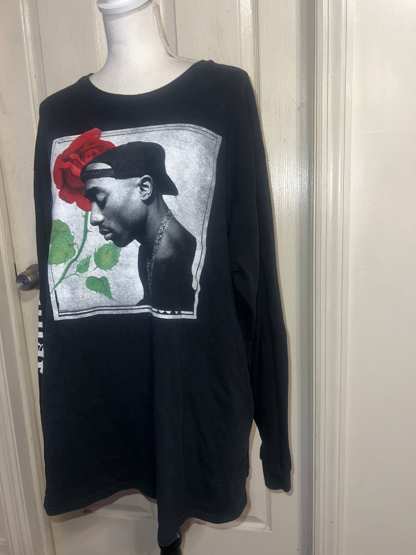 Tupac Oversized Distressed Long Sleeve Tee