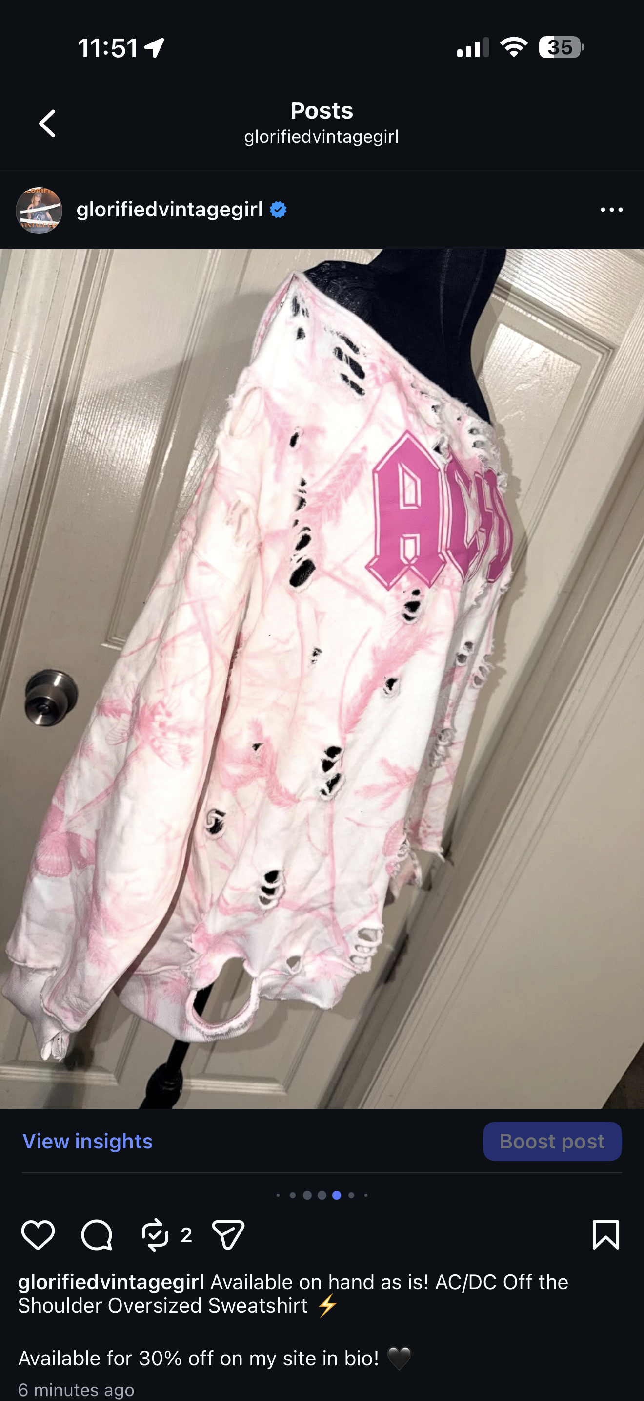 AC/DC OFTS Oversized Distressed Sweatshirt