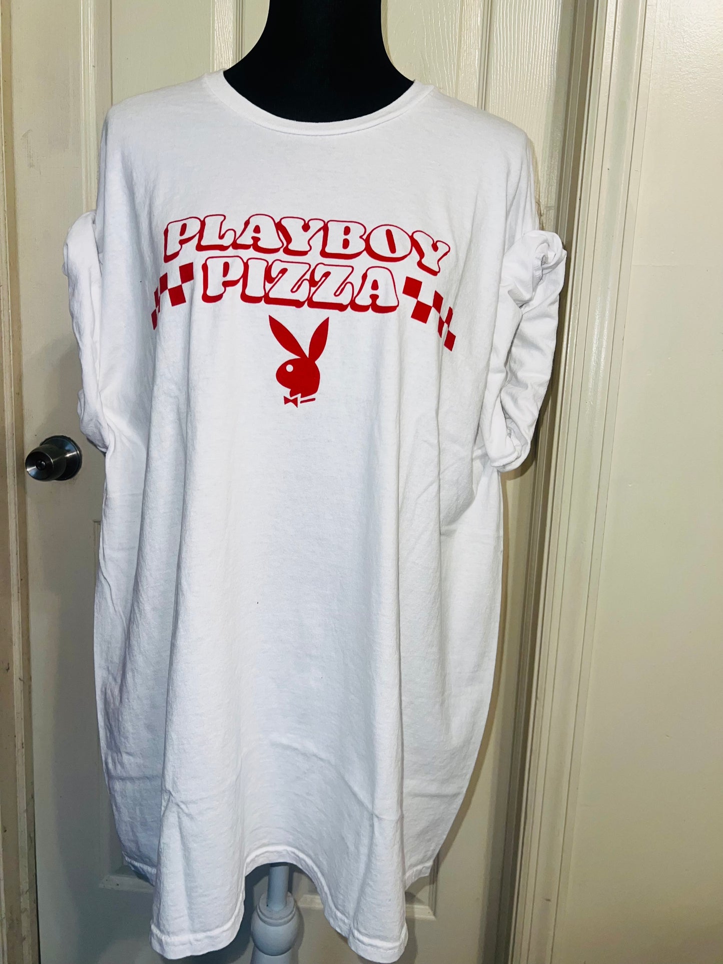 Playboy Pizza Double Sided Distressed Tee