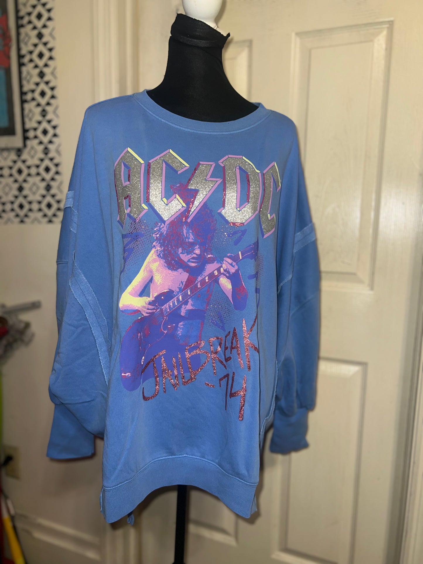 AC/DC Oversized Distressed Sweatshirt