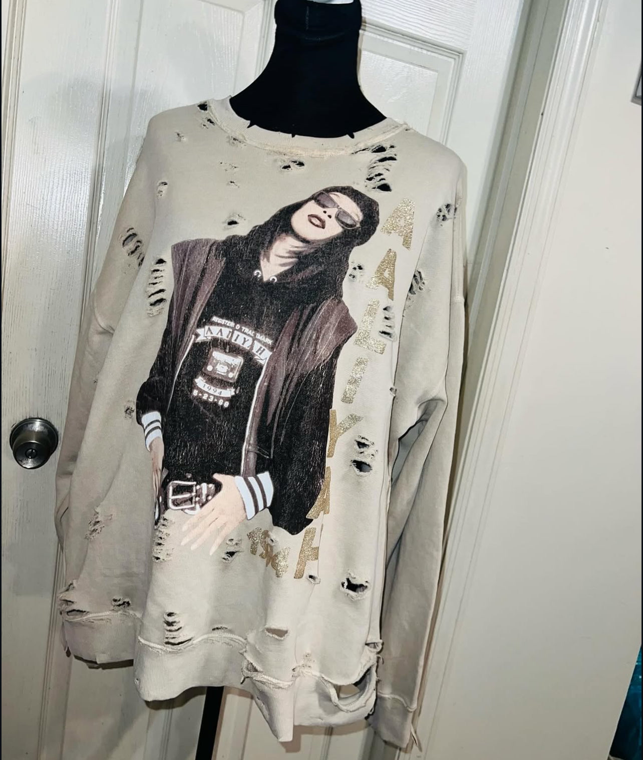 Aaliyah Oversized Distressed Sweatshirt