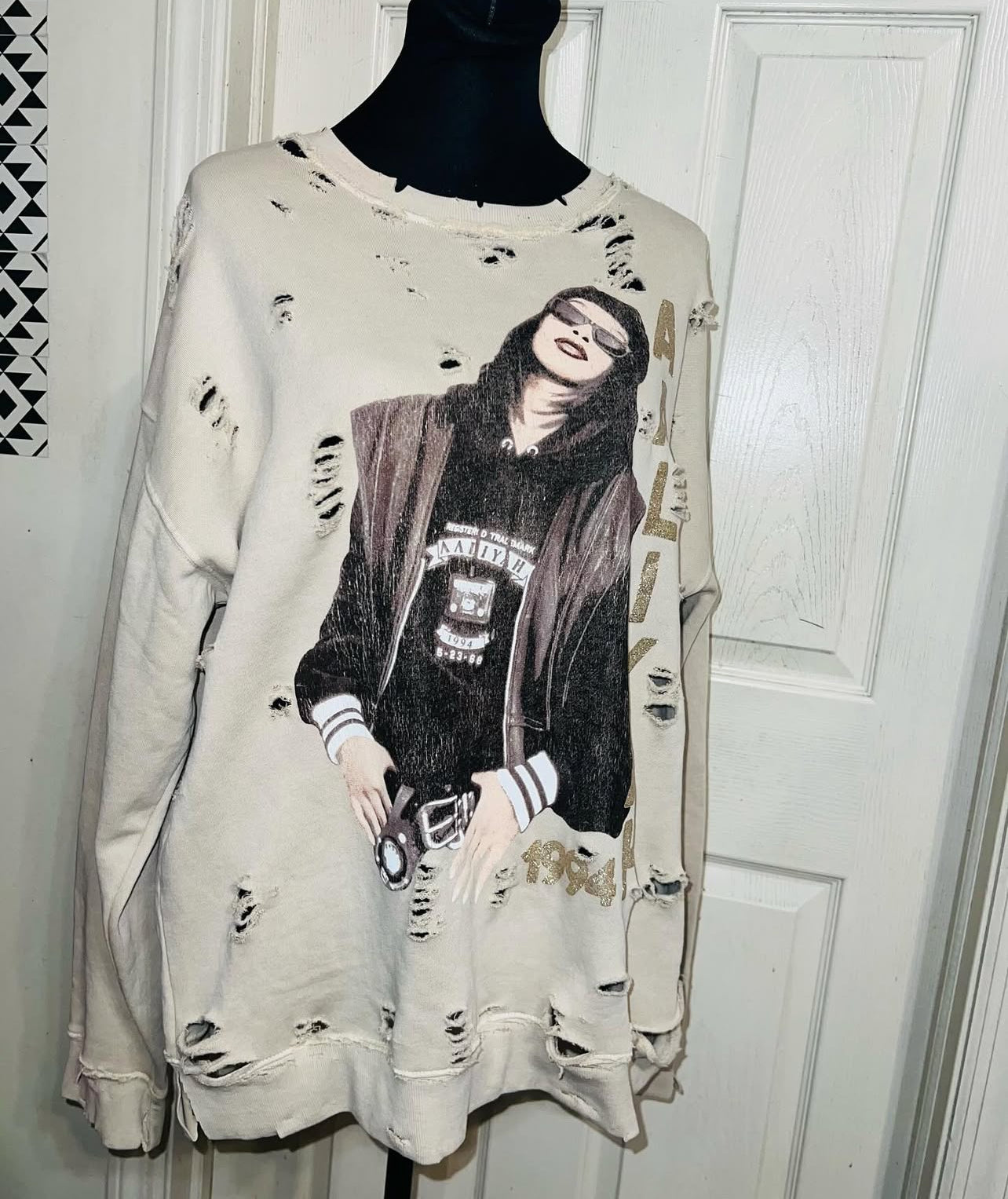 Aaliyah Oversized Distressed Sweatshirt