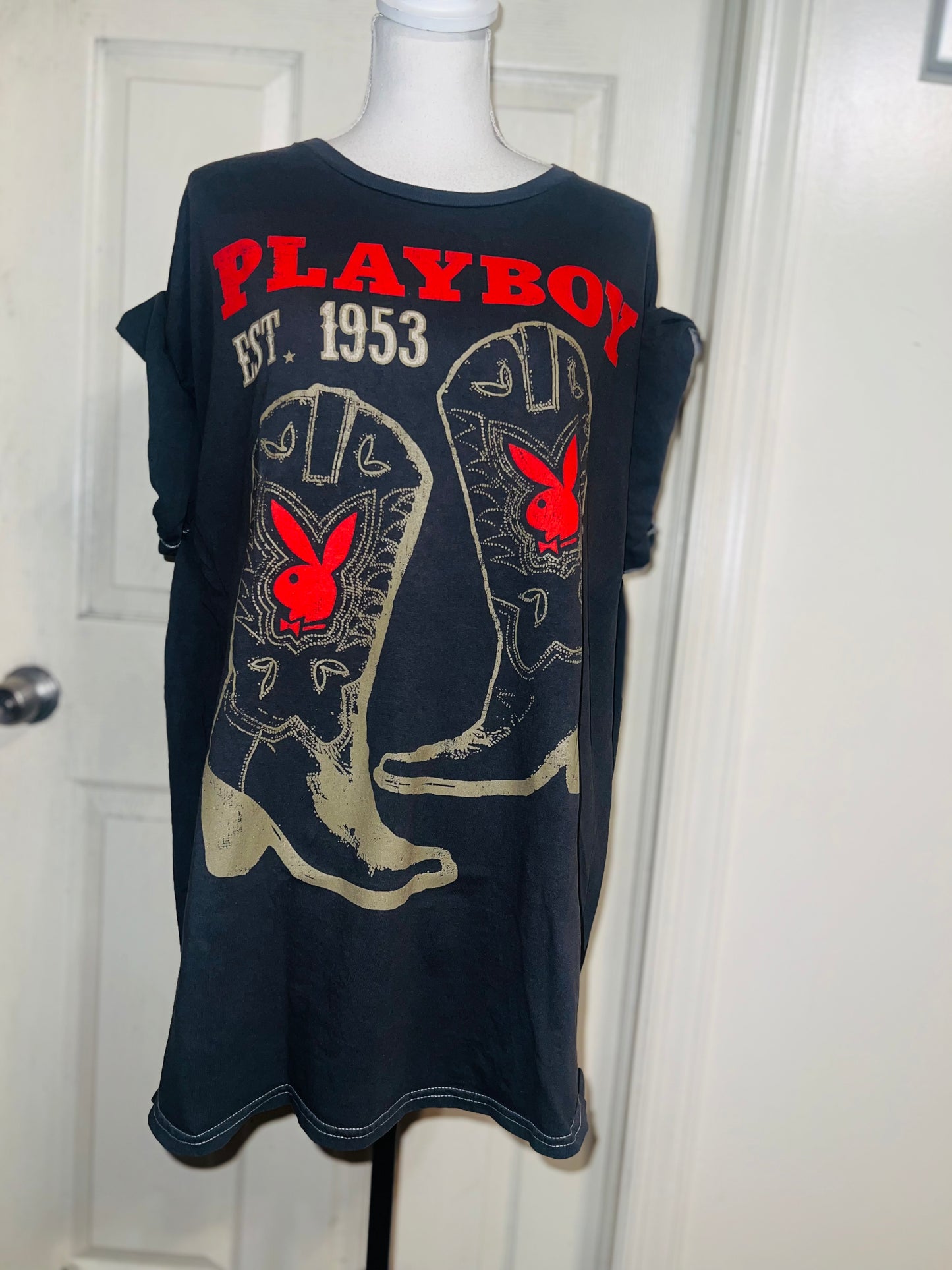 Playboy Cowboy Oversized Distressed Tee