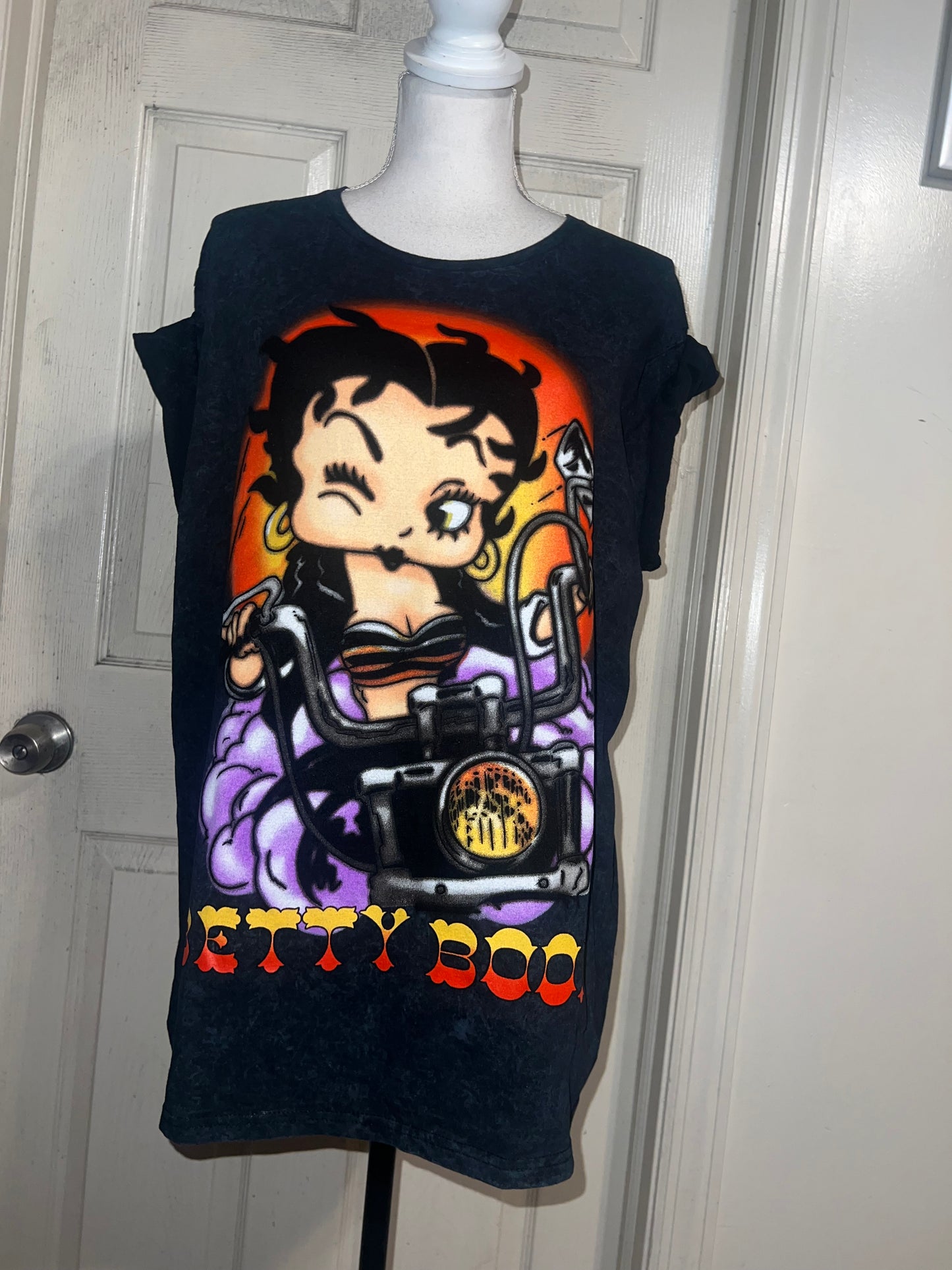 Betty Boop Motorcycle Oversized Distressed Tee