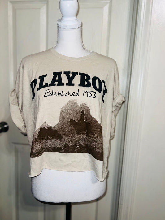 Playboy Oversized Distressed Cropped Tee