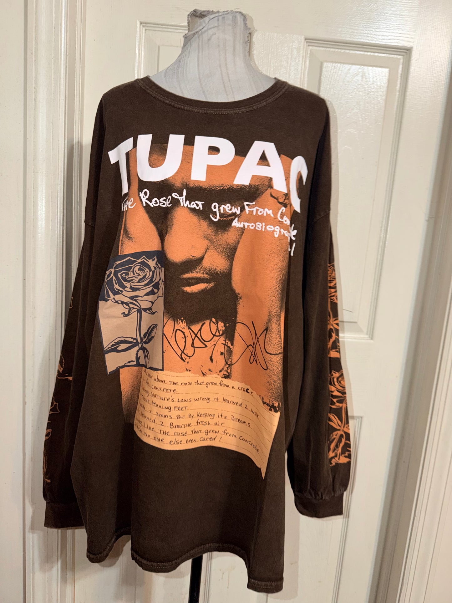 Tupac Oversized Distressed Long Sleeve Tee