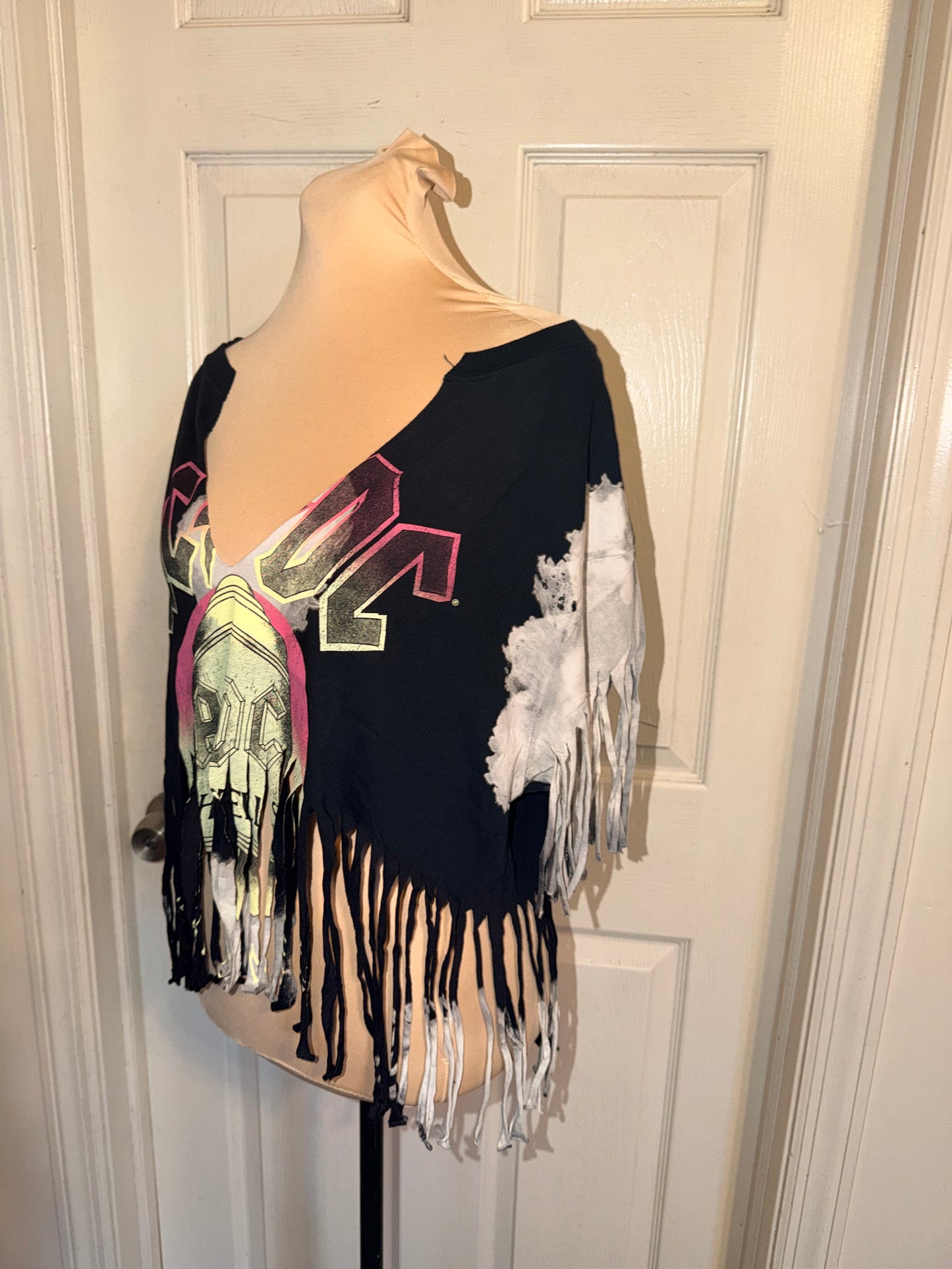 AC/DC Oversized Distressed Fringed Tee