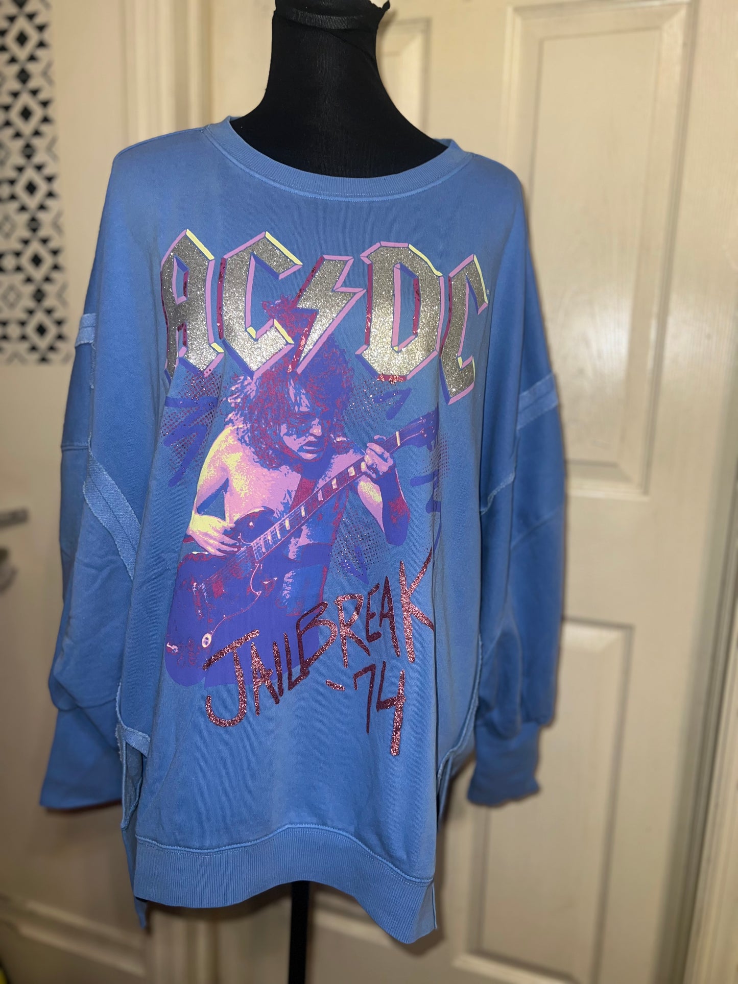 AC/DC Oversized Distressed Sweatshirt