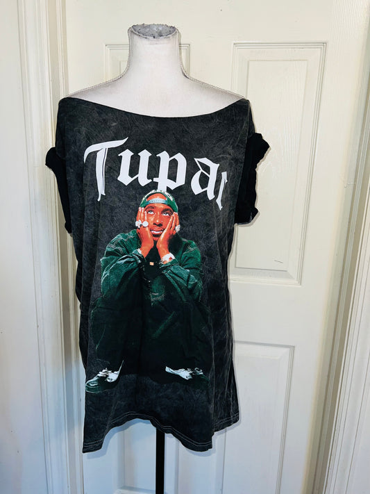 Tupac Oversized Distressed Off The Shoulder Tee