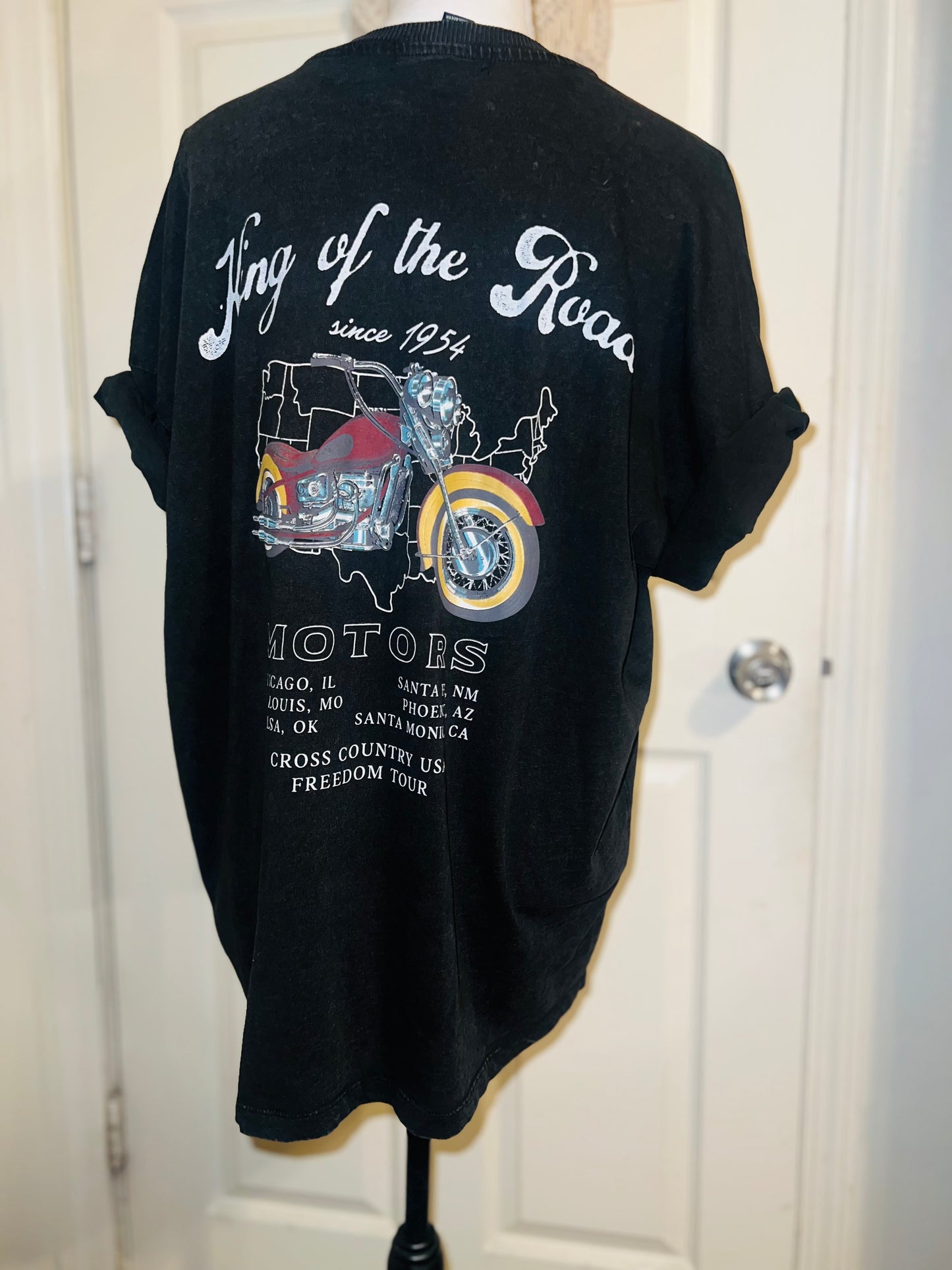 Motorcycle Tour Double Sided Oversized Distressed Tee