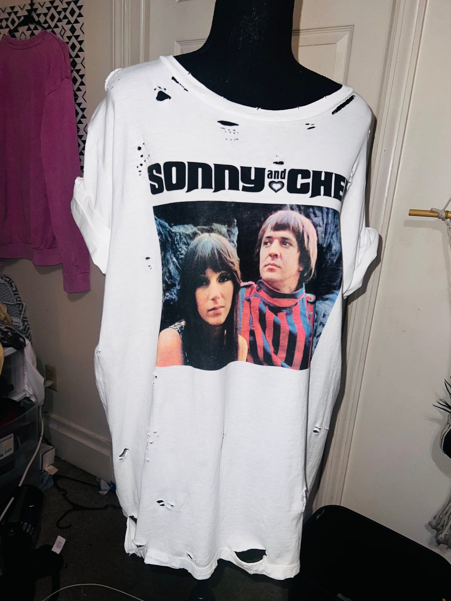 Sonny and Cher Oversized Distressed Tee