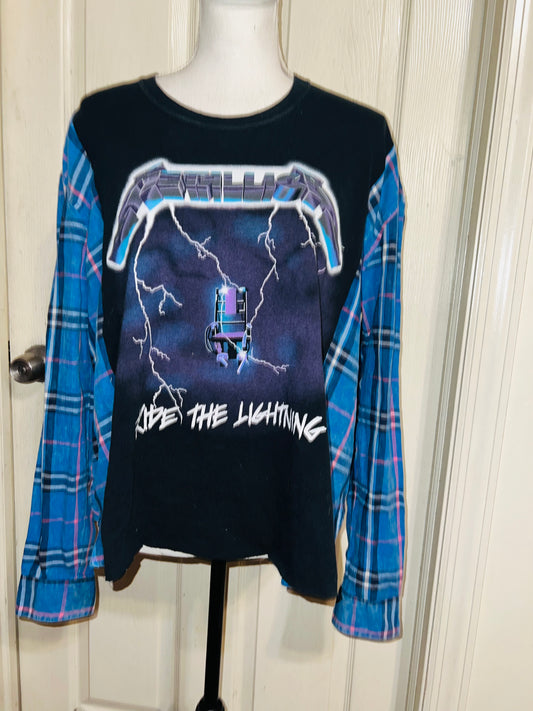 Metallica Oversized Distressed Flannel Long Sleeve Tee