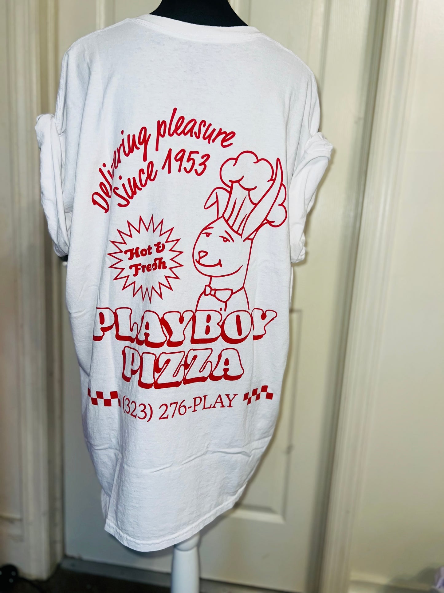 Playboy Pizza Double Sided Distressed Tee