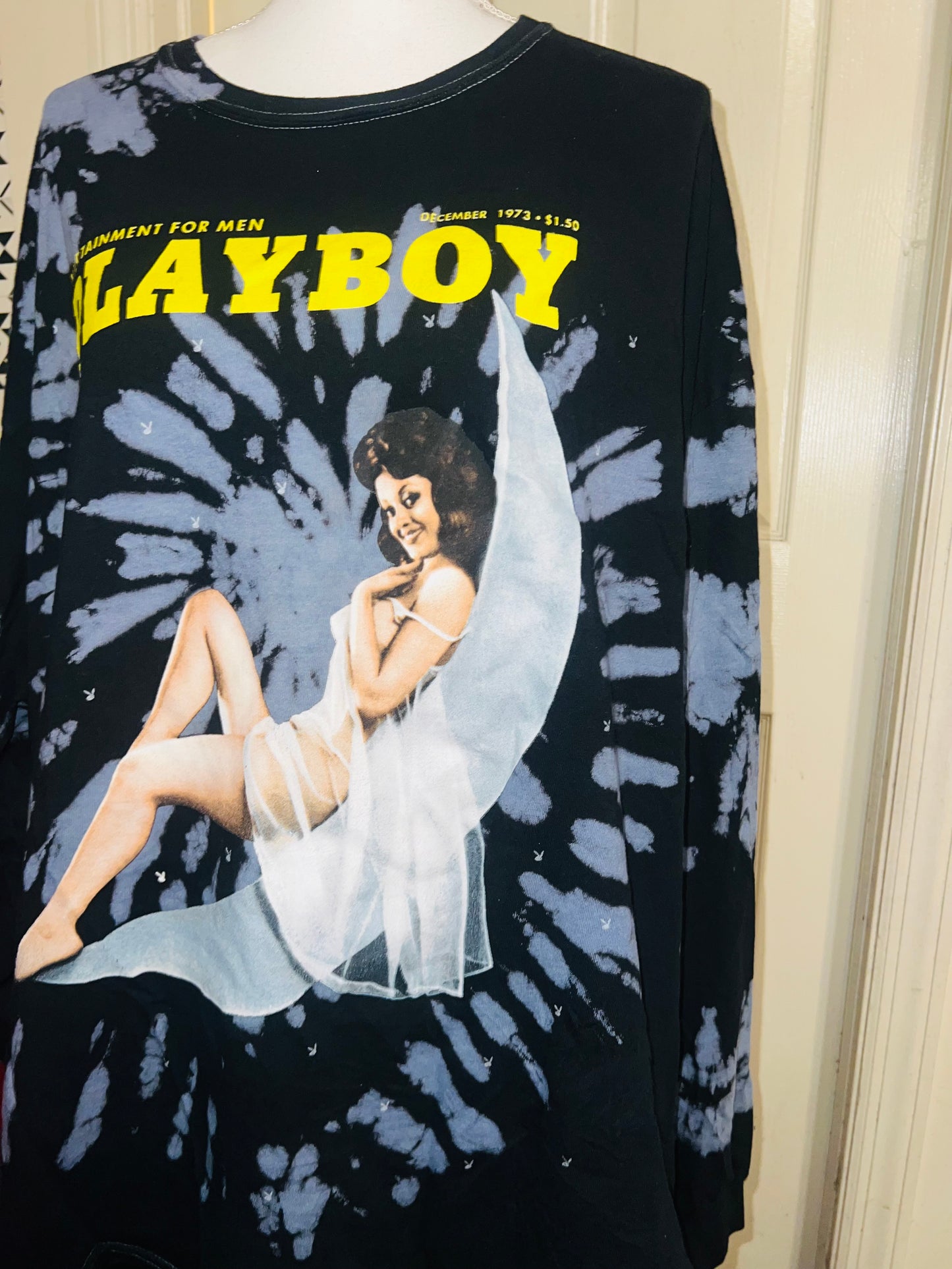 Playboy Oversized Distressed Long Sleeve Tee