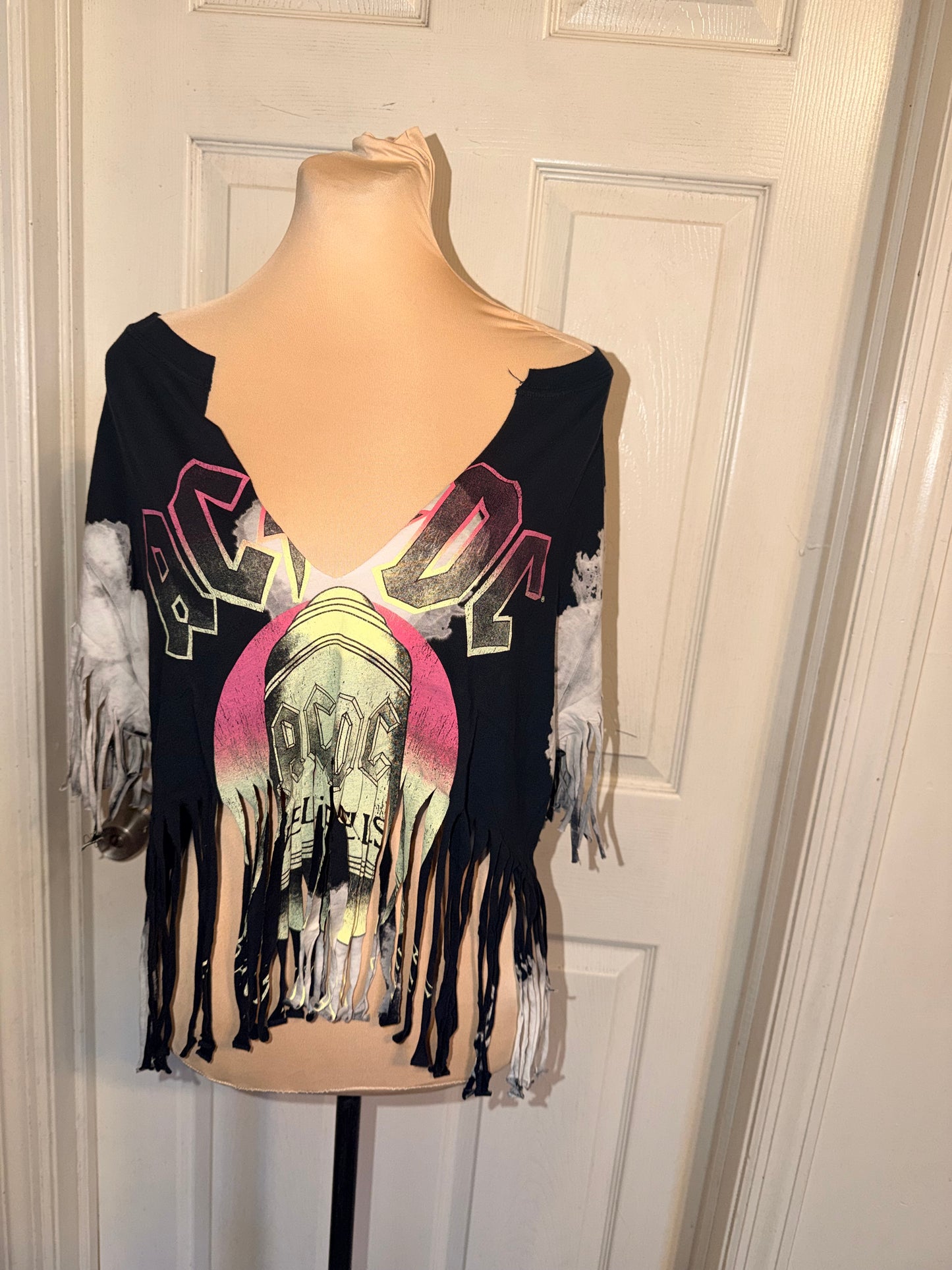 AC/DC Oversized Distressed Fringed Tee
