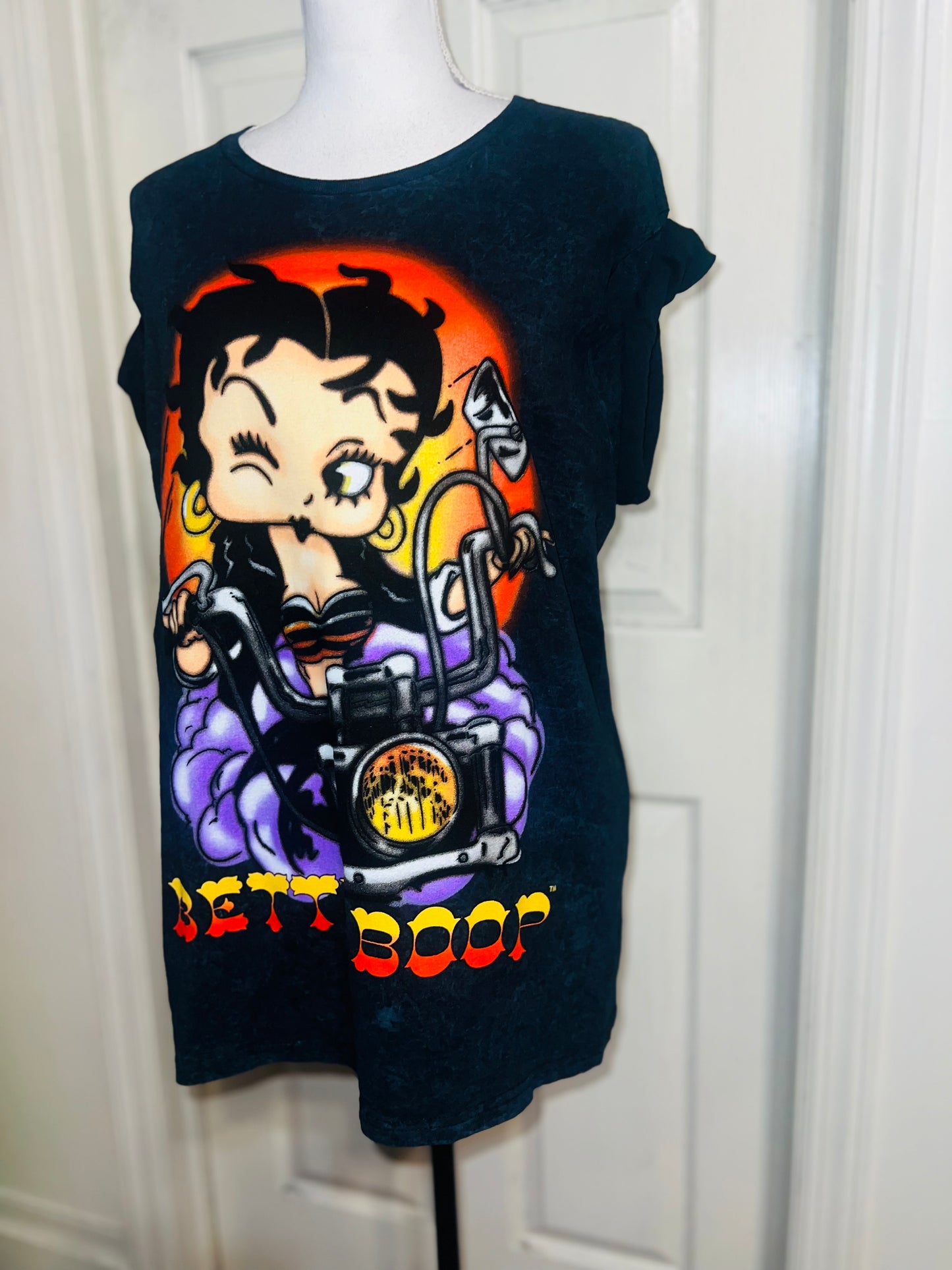 Betty Boop Motorcycle Oversized Distressed Tee