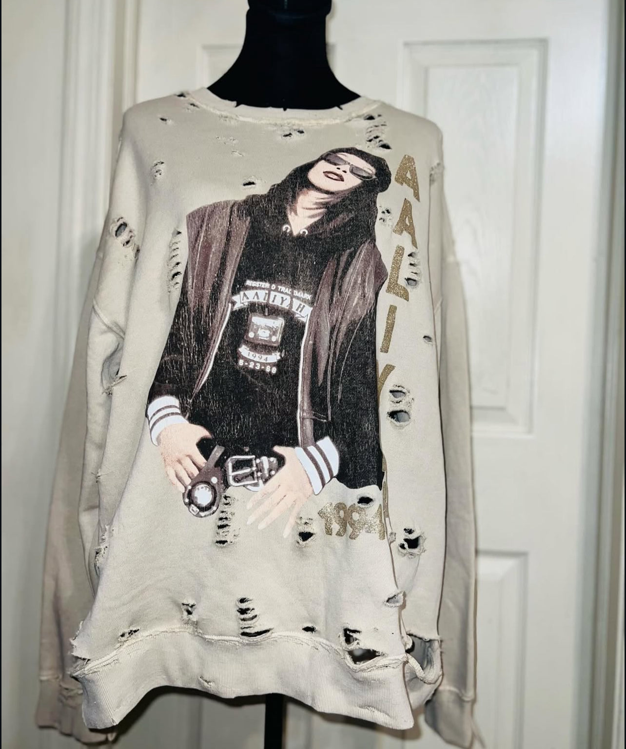 Aaliyah Oversized Distressed Sweatshirt