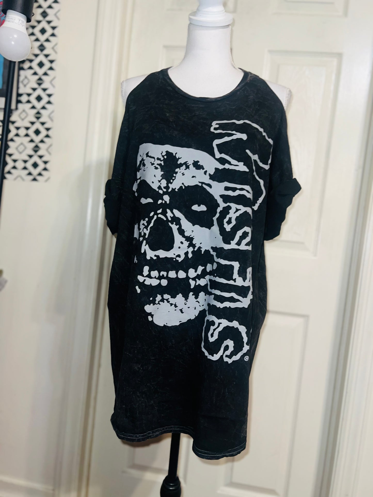 Misfits Shoulder Cut Out Oversized Distressed Tee