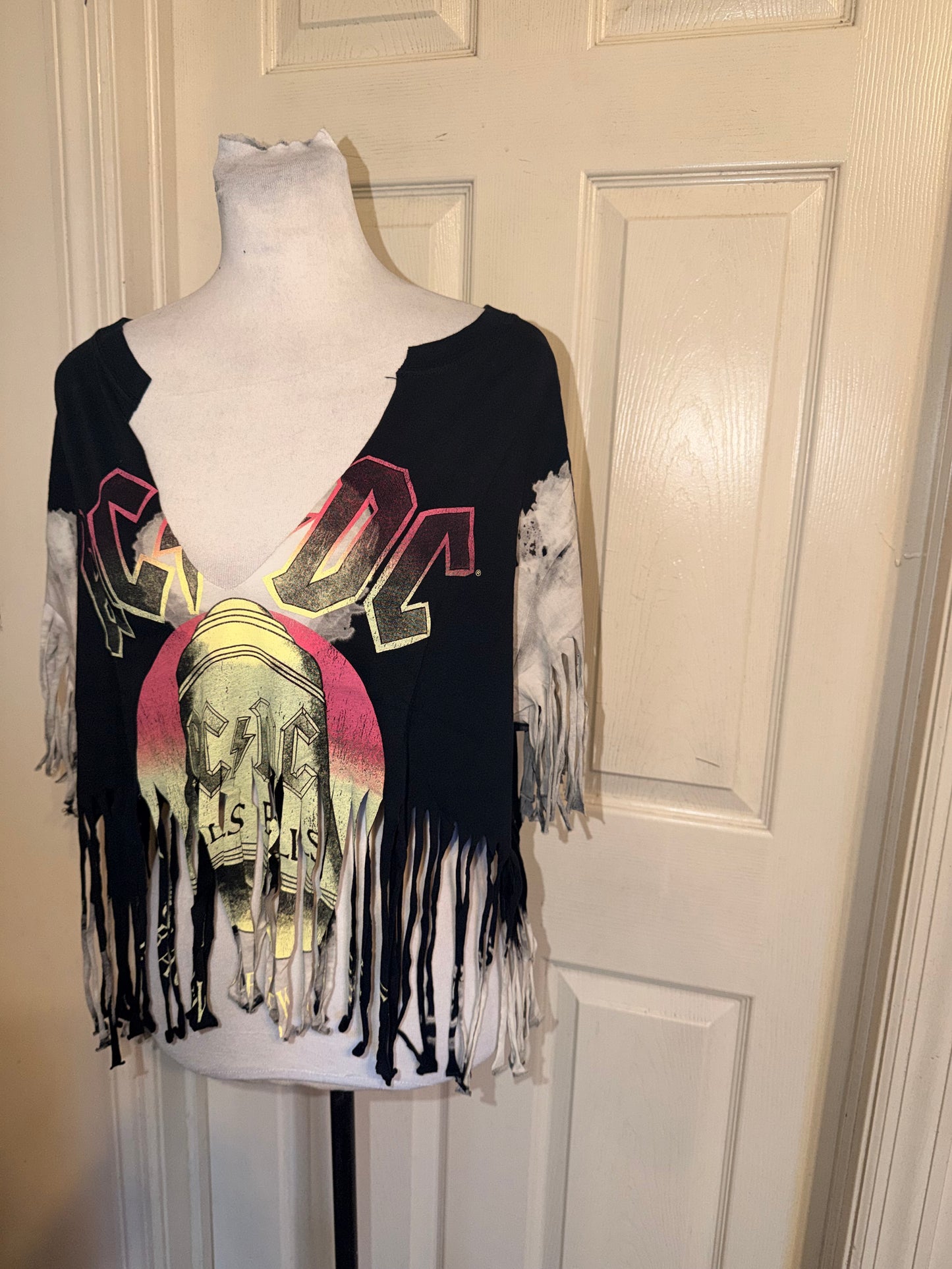 AC/DC Oversized Distressed Fringed Tee
