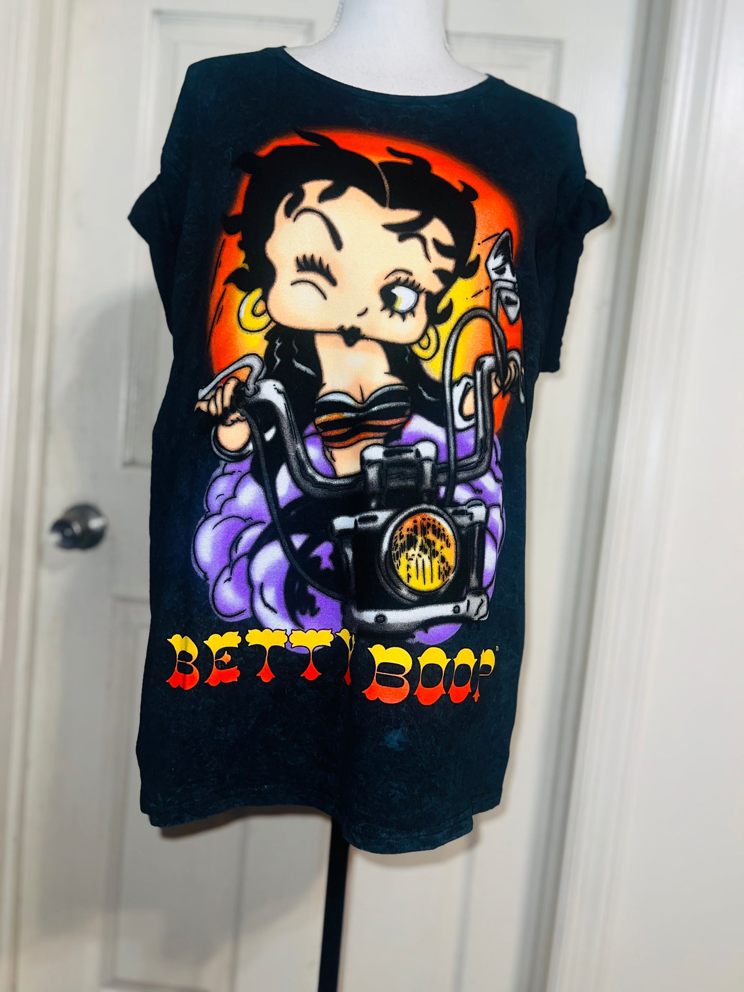 Betty Boop Motorcycle Oversized Distressed Tee