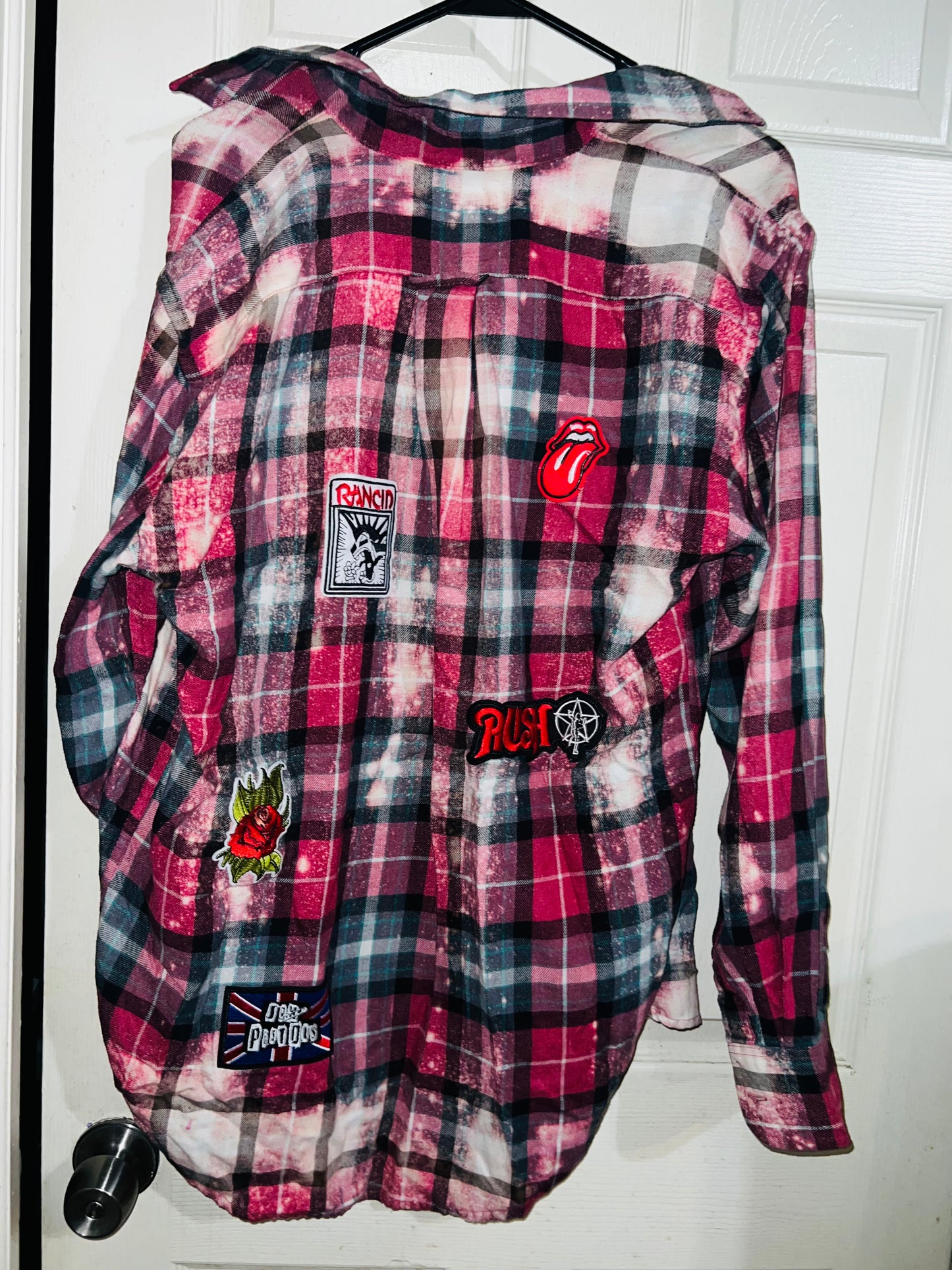 Bleached Oversized Flannel with Band Patches