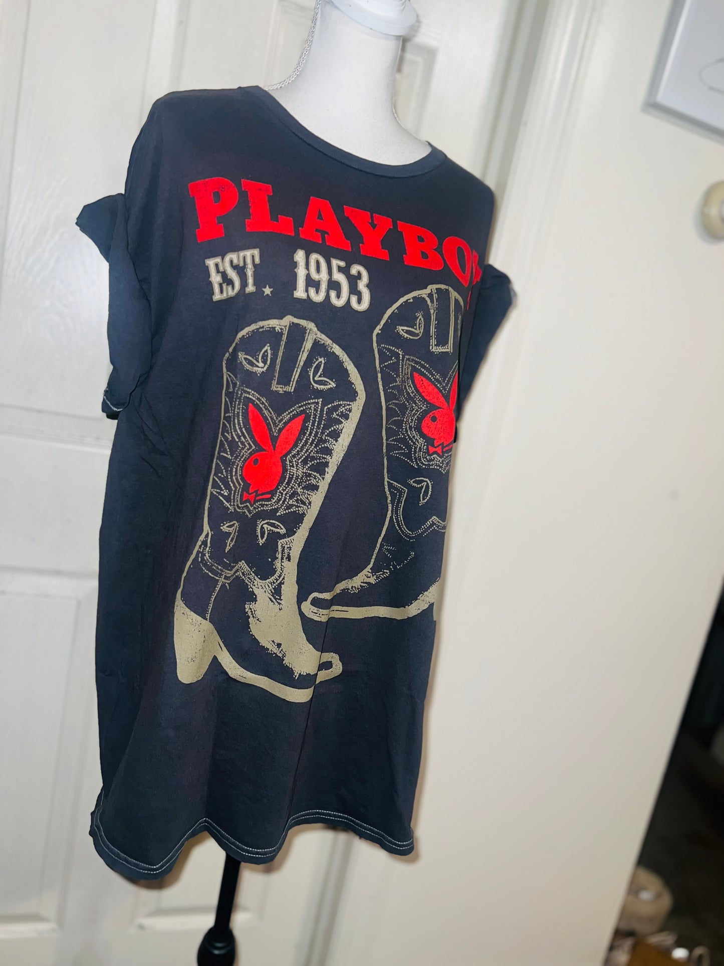 Playboy Cowboy Oversized Distressed Tee