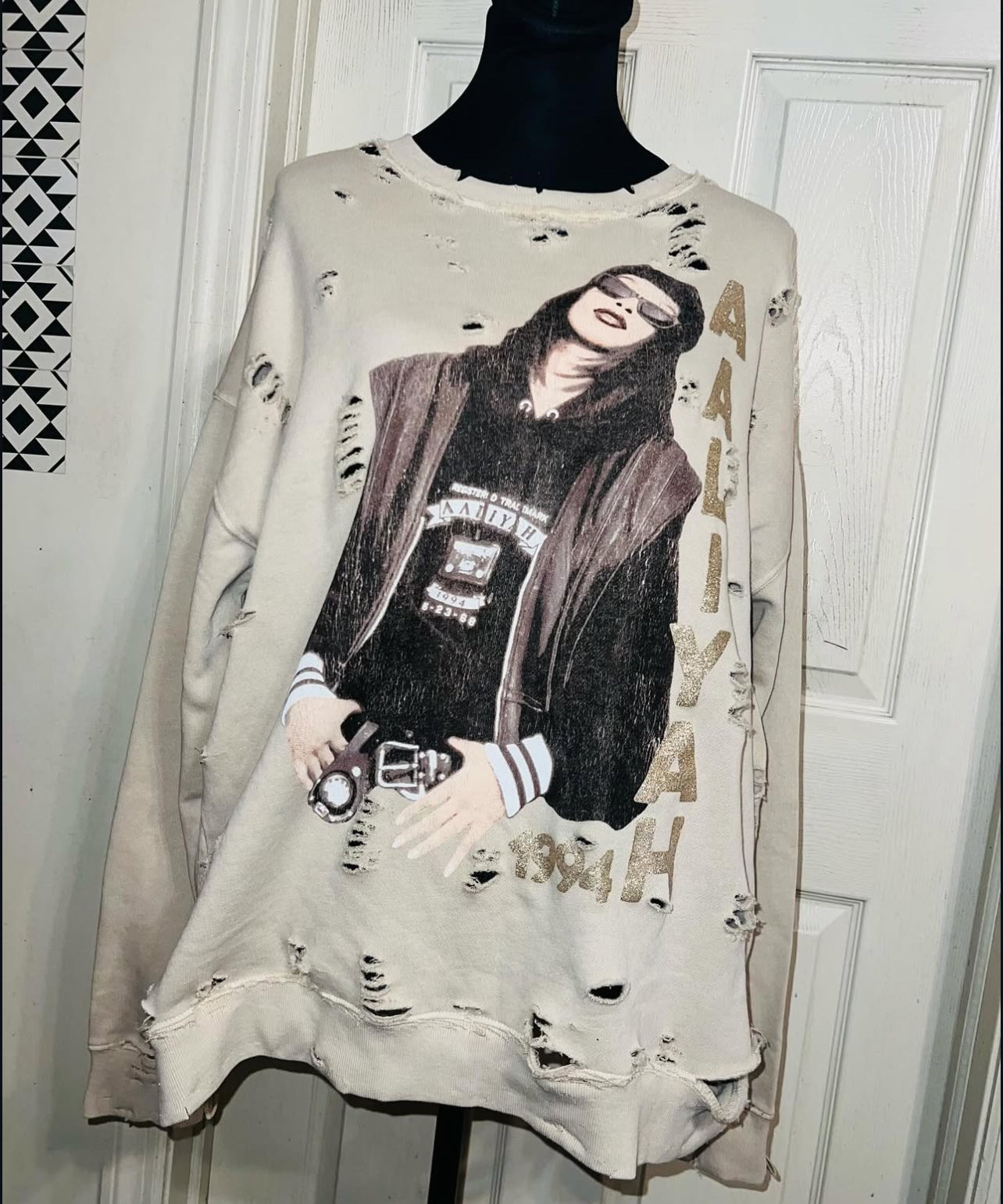 Aaliyah Oversized Distressed Sweatshirt
