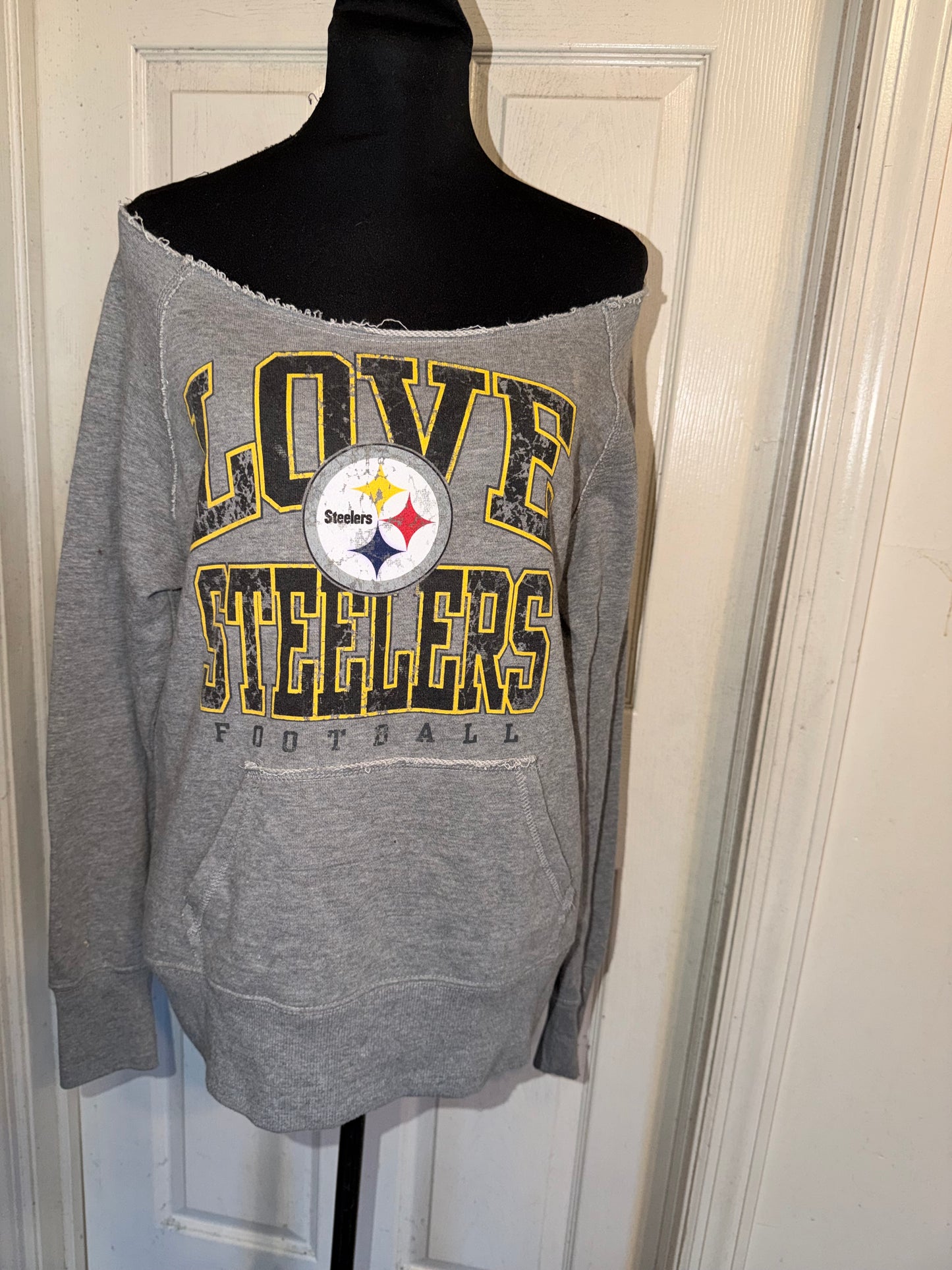 Pittsburgh Steelers Off The Shoulder Oversized Distressed Sweatshirt