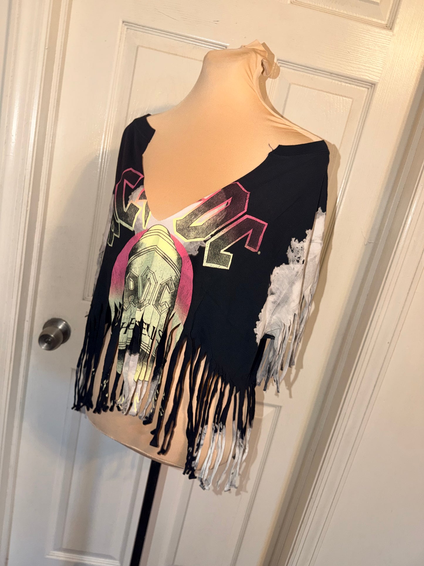 AC/DC Oversized Distressed Fringed Tee