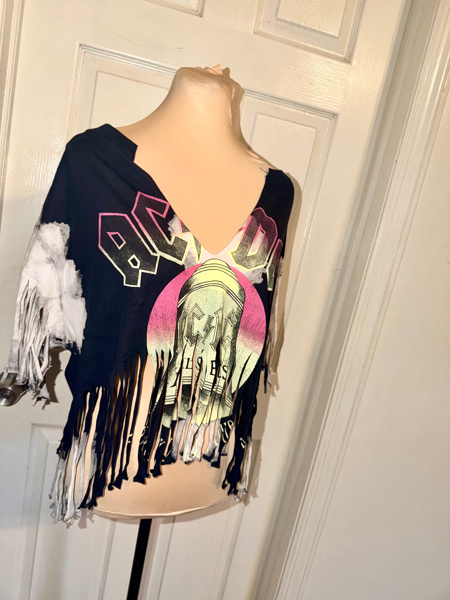 AC/DC Oversized Distressed Fringed Tee