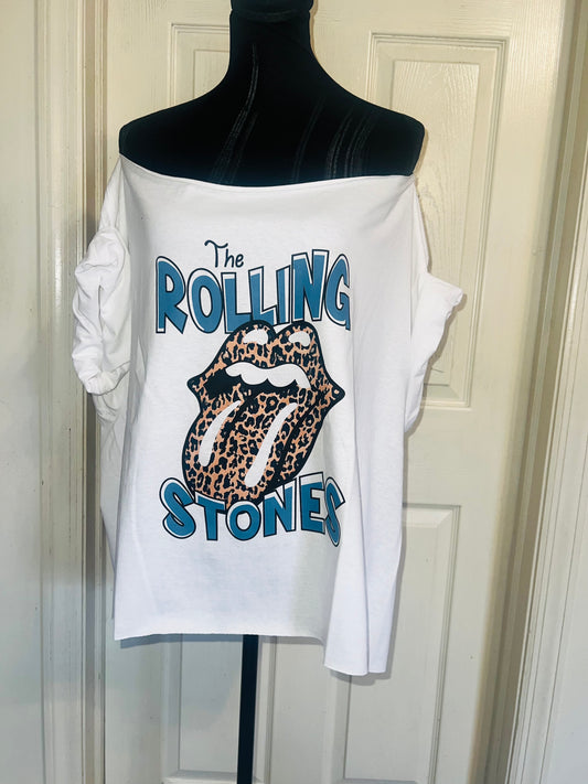 Rolling Stones Off The Shoulder Oversized Distressed Tee