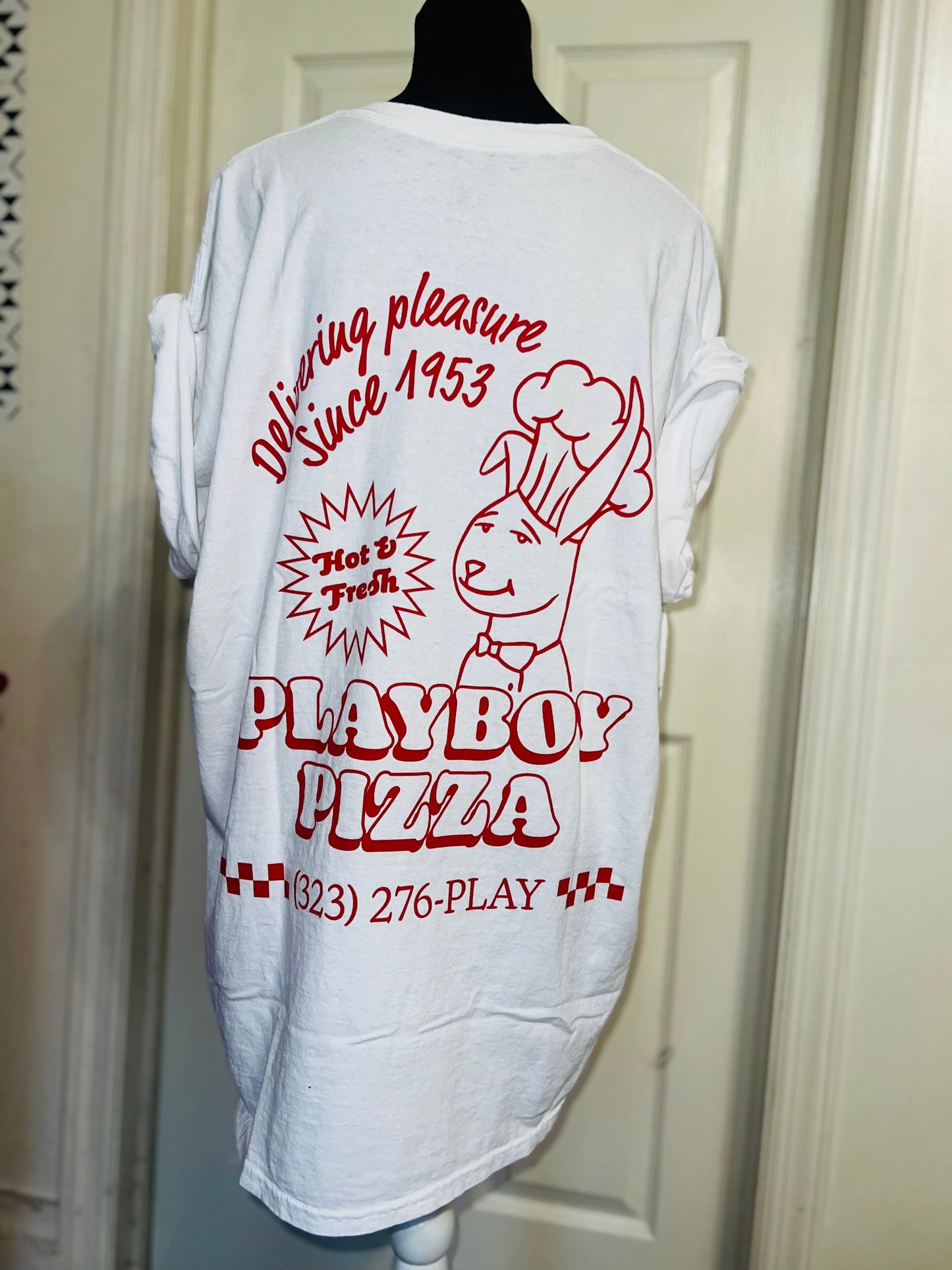 Playboy Pizza Double Sided Distressed Tee