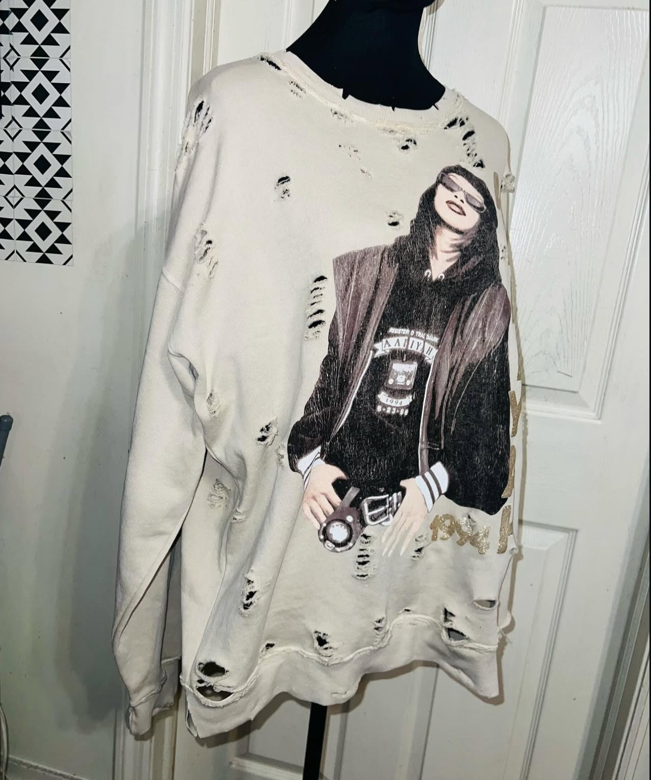 Aaliyah Oversized Distressed Sweatshirt