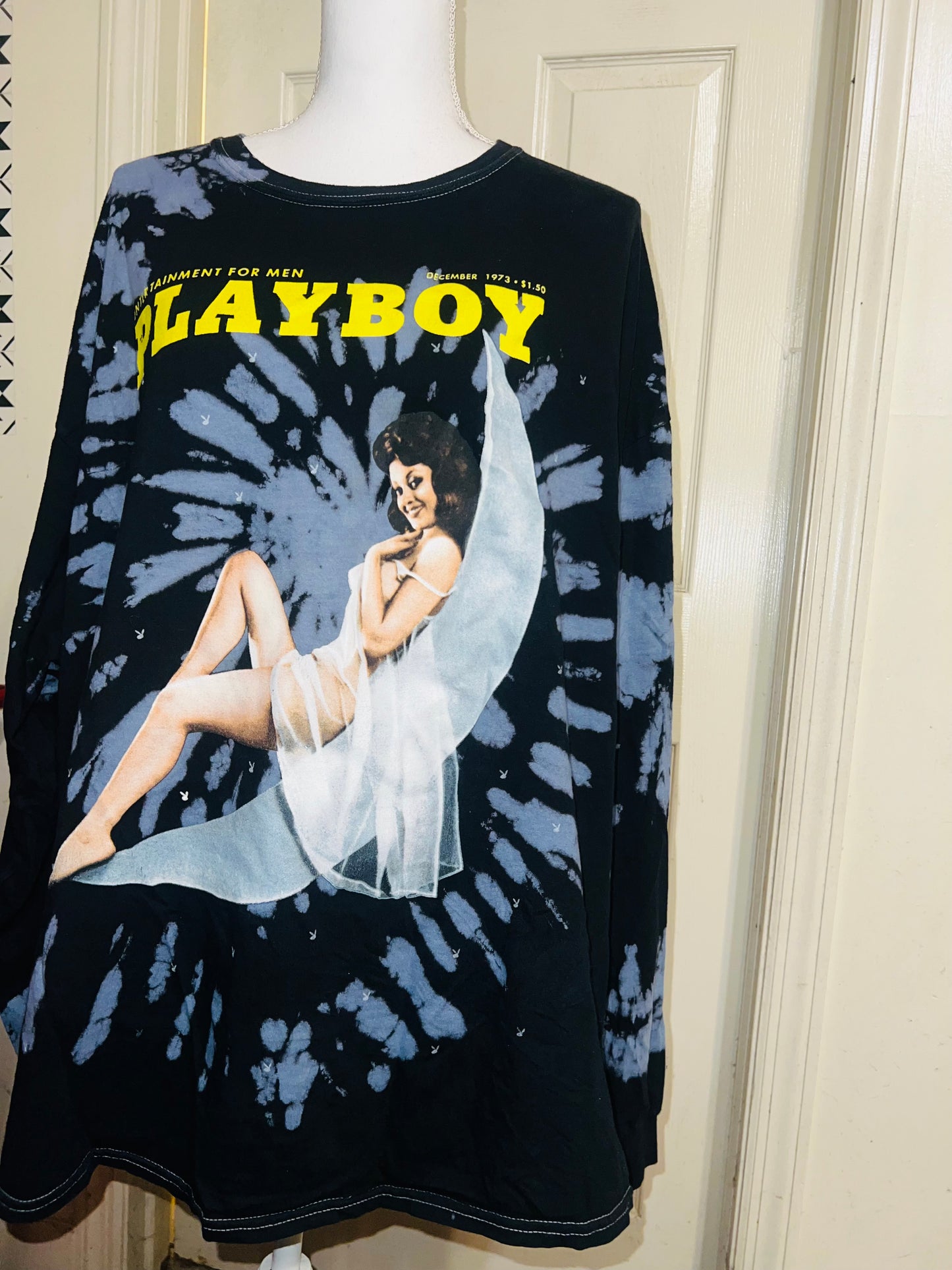 Playboy Oversized Distressed Long Sleeve Tee