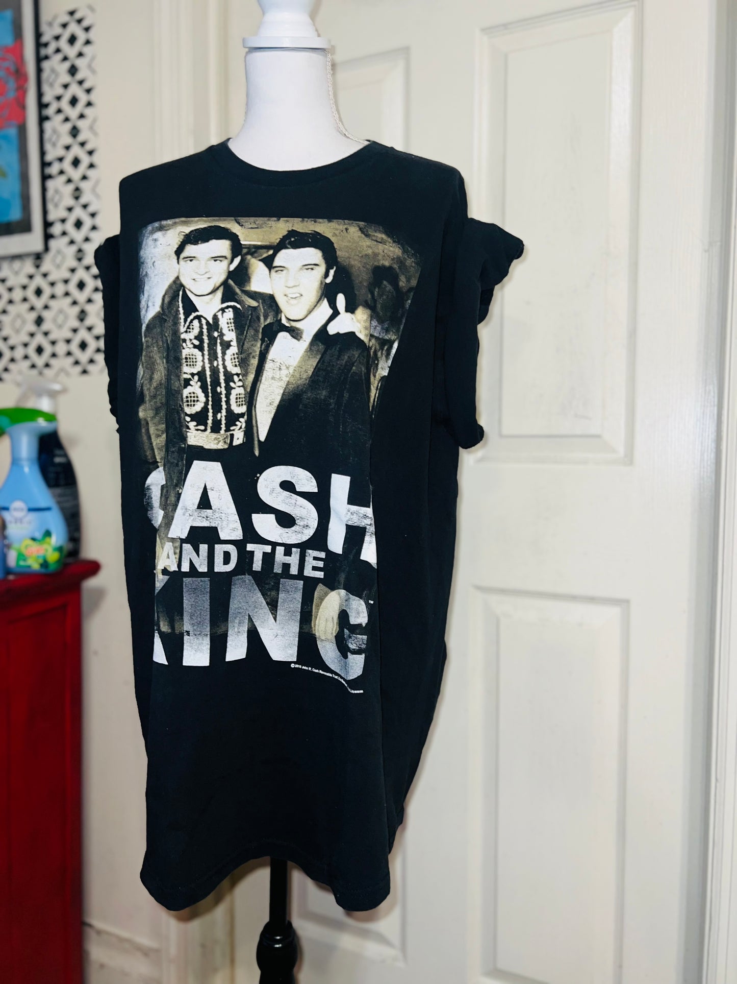 Johnny Cash and Elvis Oversized Distressed Tee