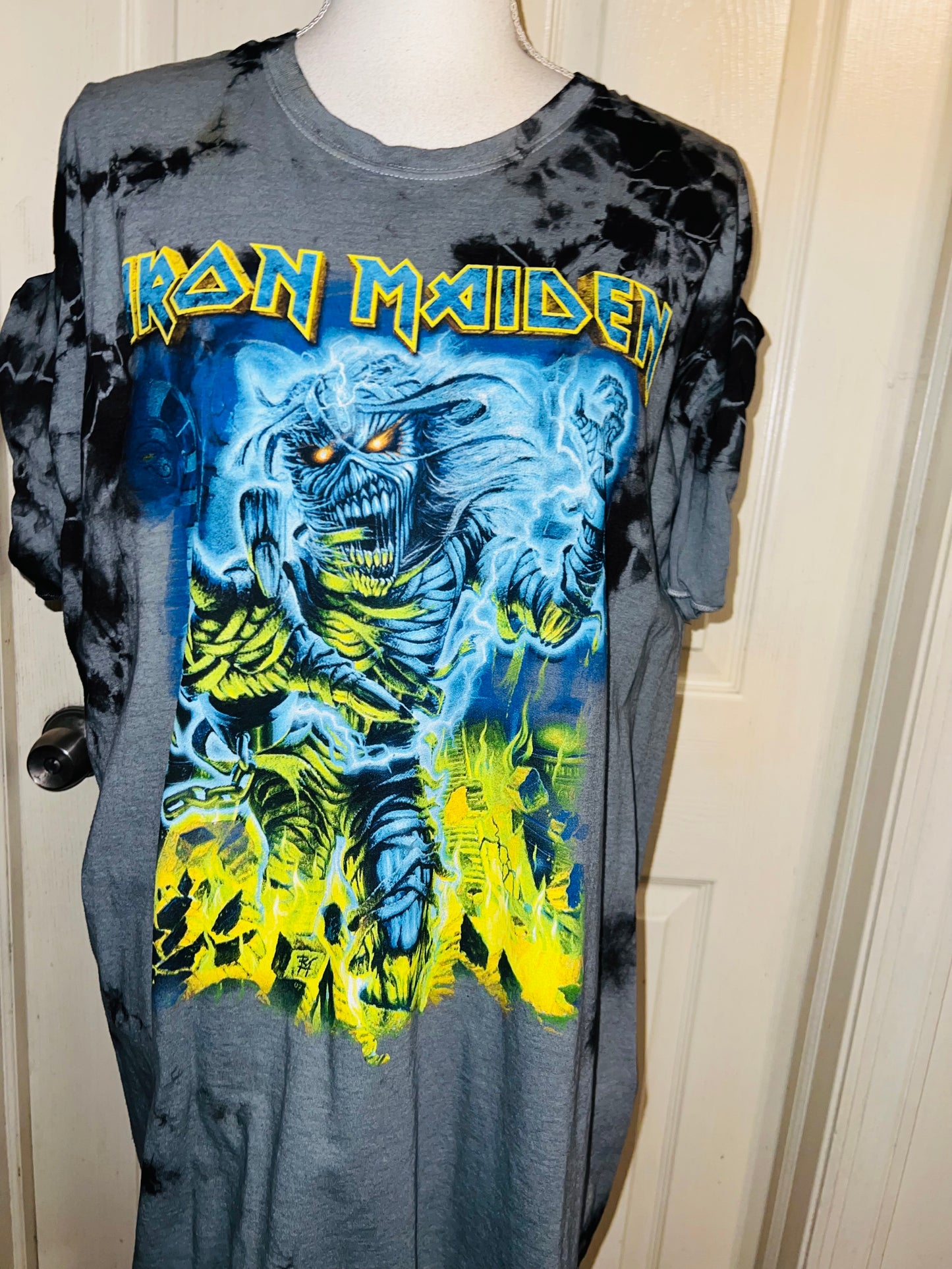 Iron Maiden Tie Dyed Distressed Oversized Tee