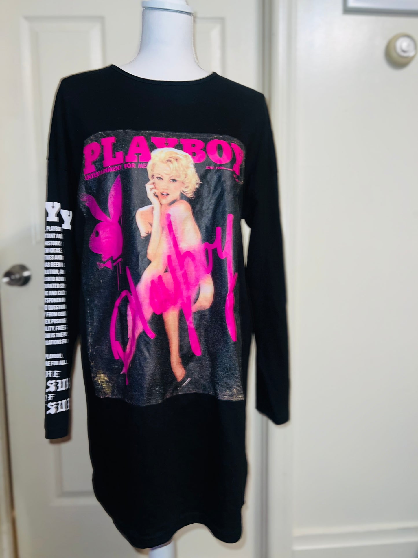 Playboy Oversized Distressed Long Sleeve Tee