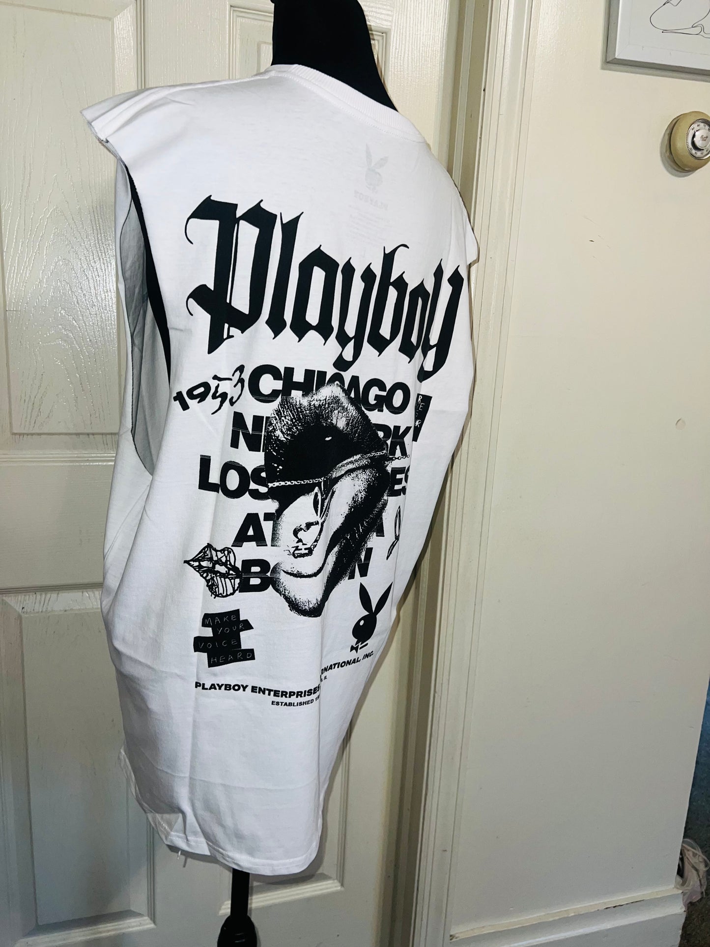 Playboy Double Sided Oversized Distressed Tank