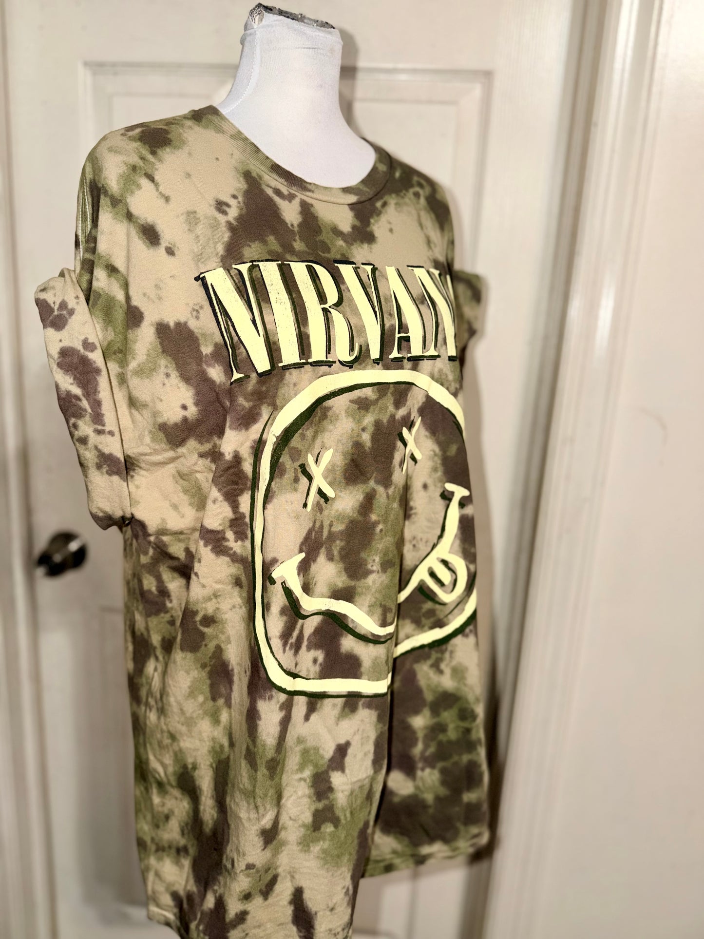 Nirvana Camouflage Oversized Distressed Tee