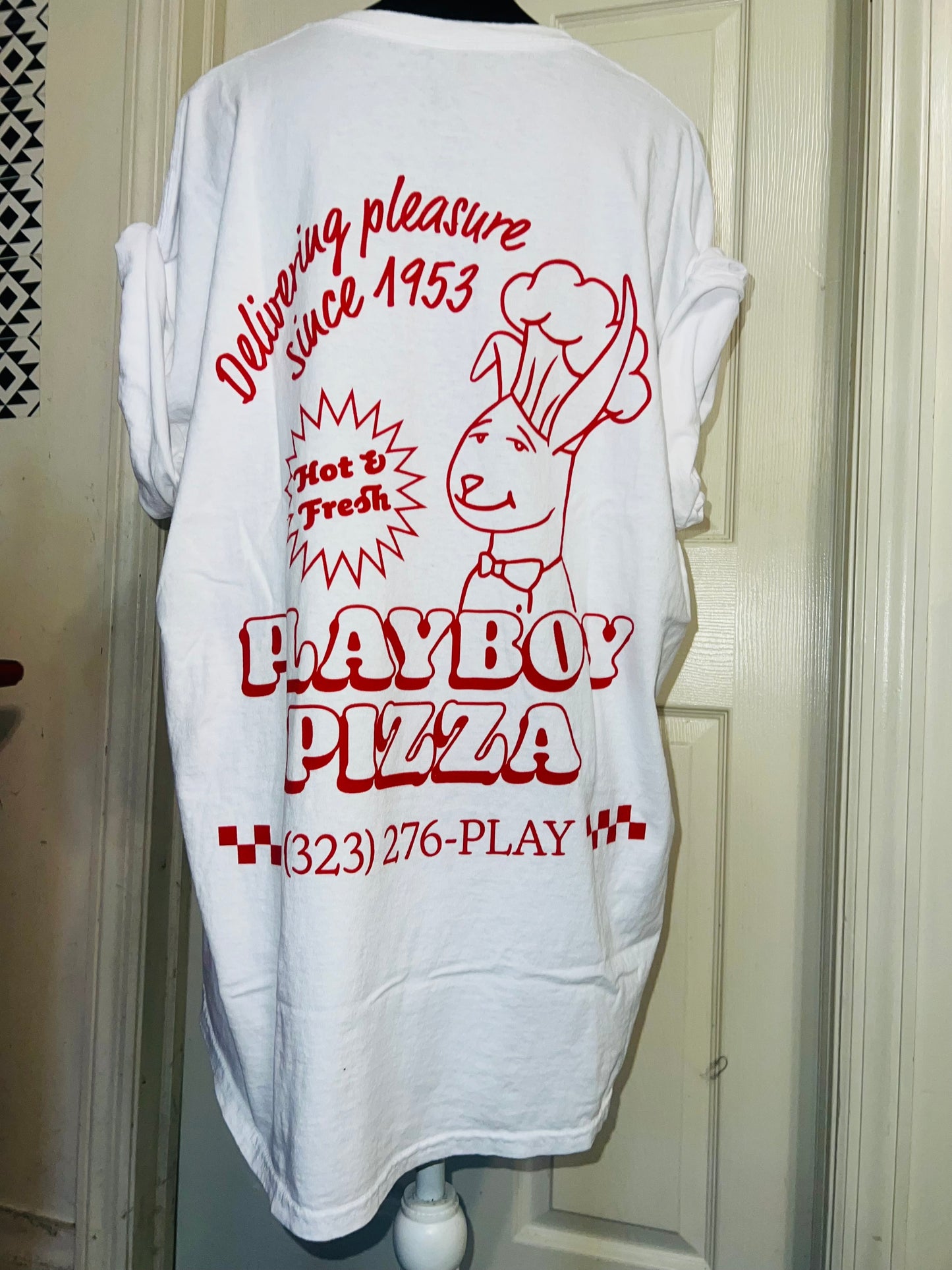 Playboy Pizza Double Sided Distressed Tee