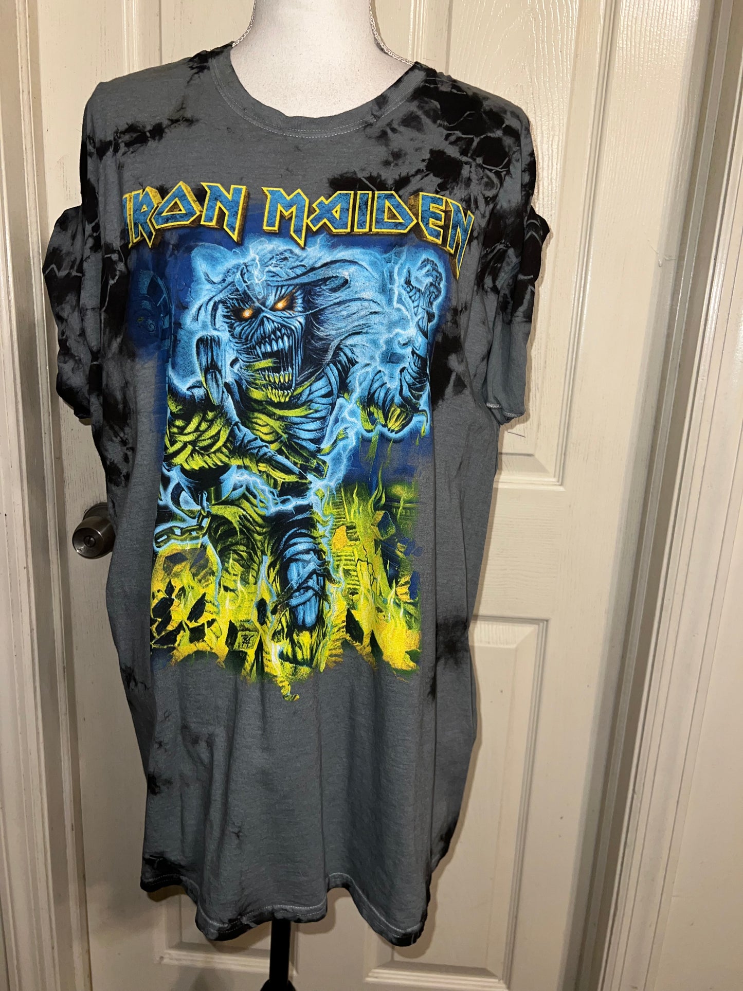 Iron Maiden Tie Dyed Distressed Oversized Tee