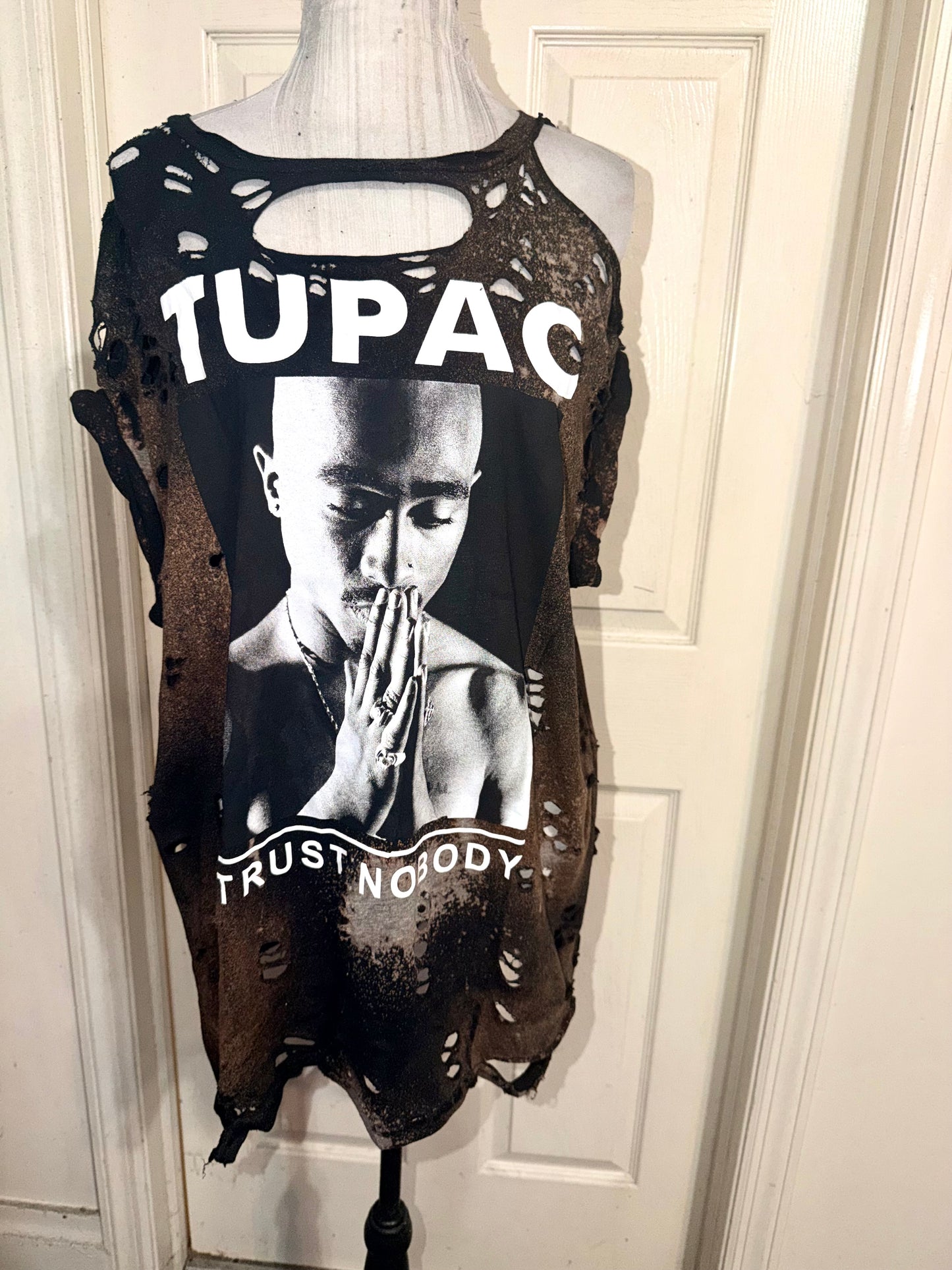 Tupac Bleached Oversized Distressed Tee