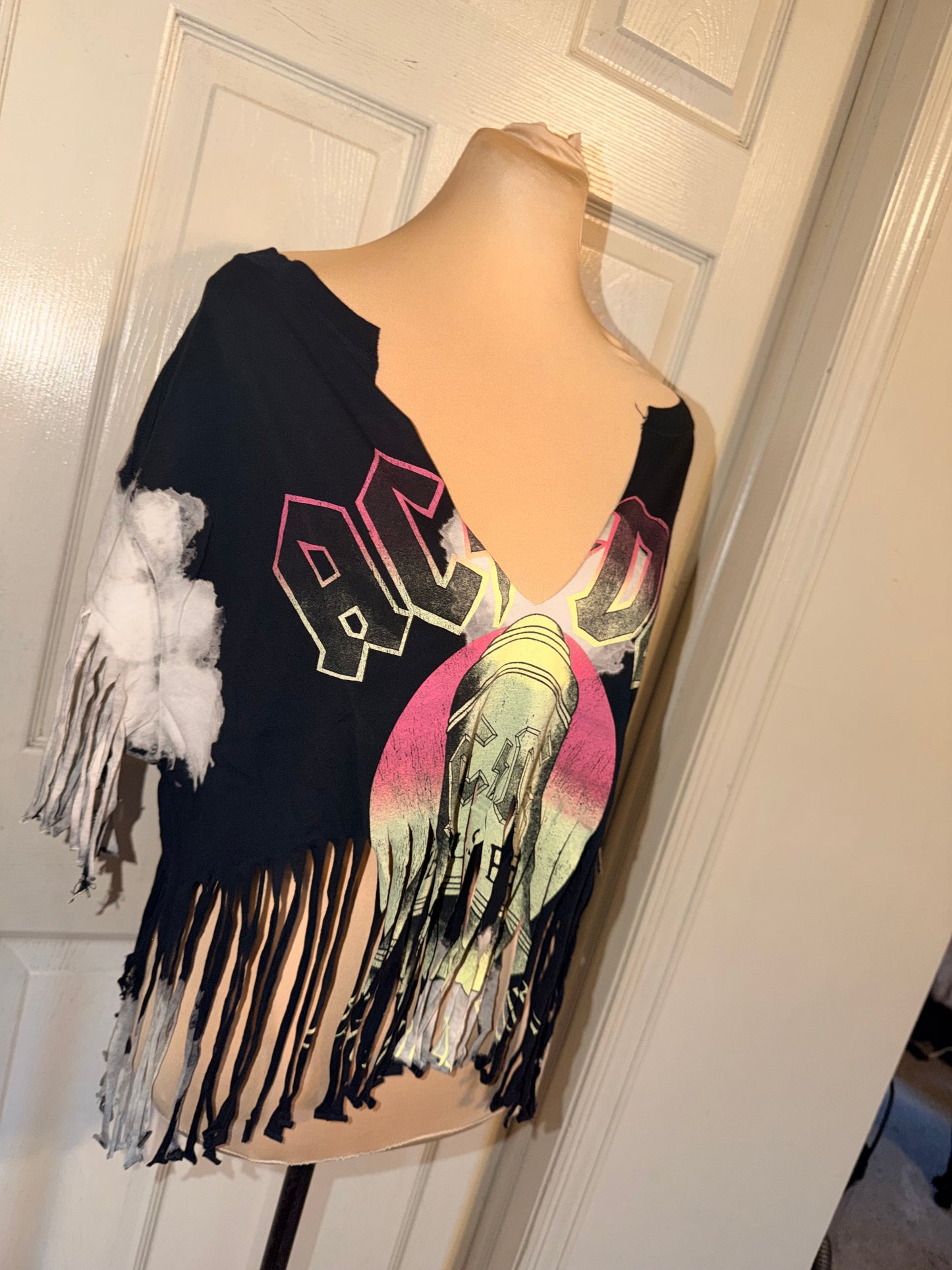 AC/DC Oversized Distressed Fringed Tee