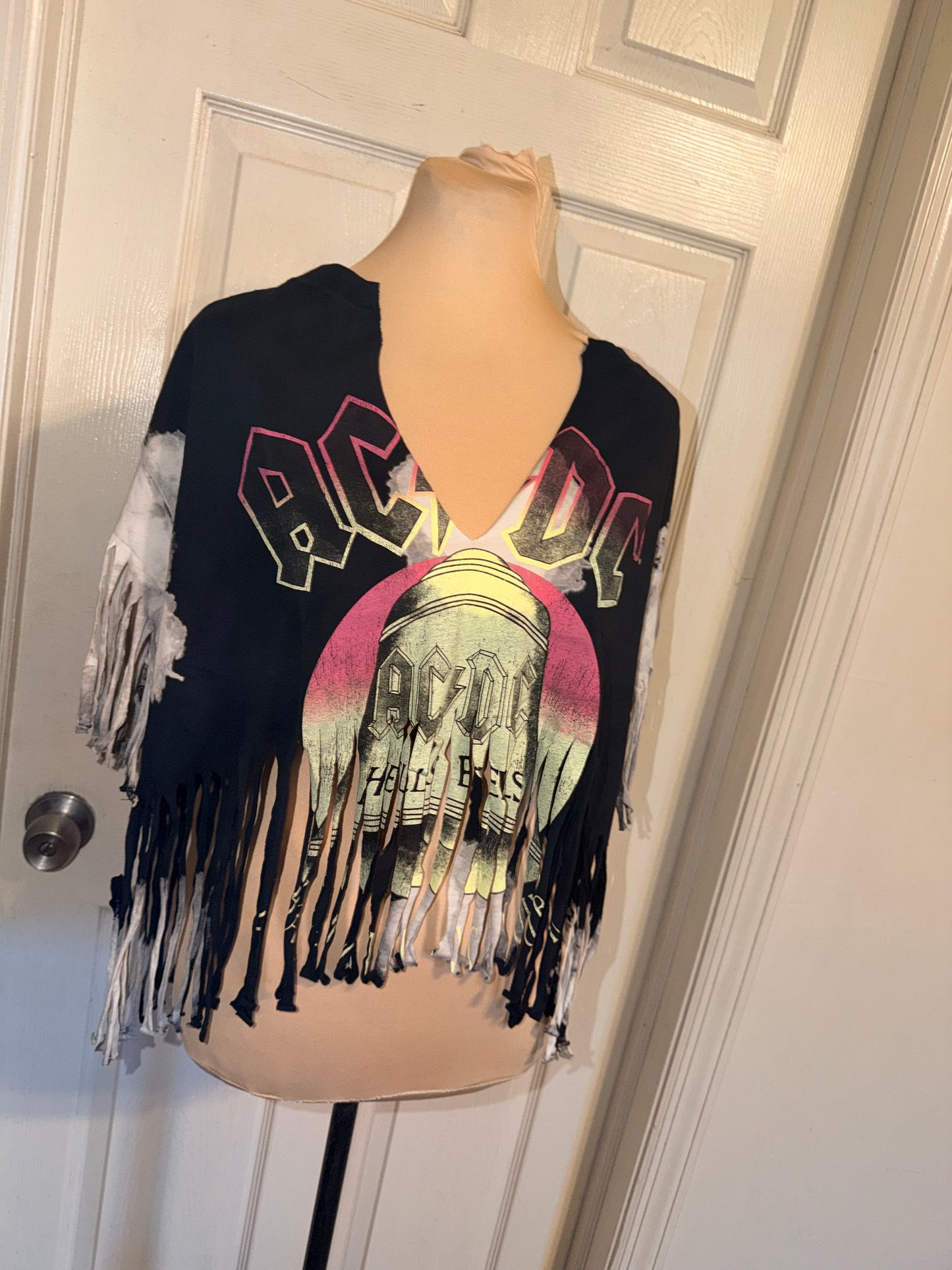 AC/DC Oversized Distressed Fringed Tee