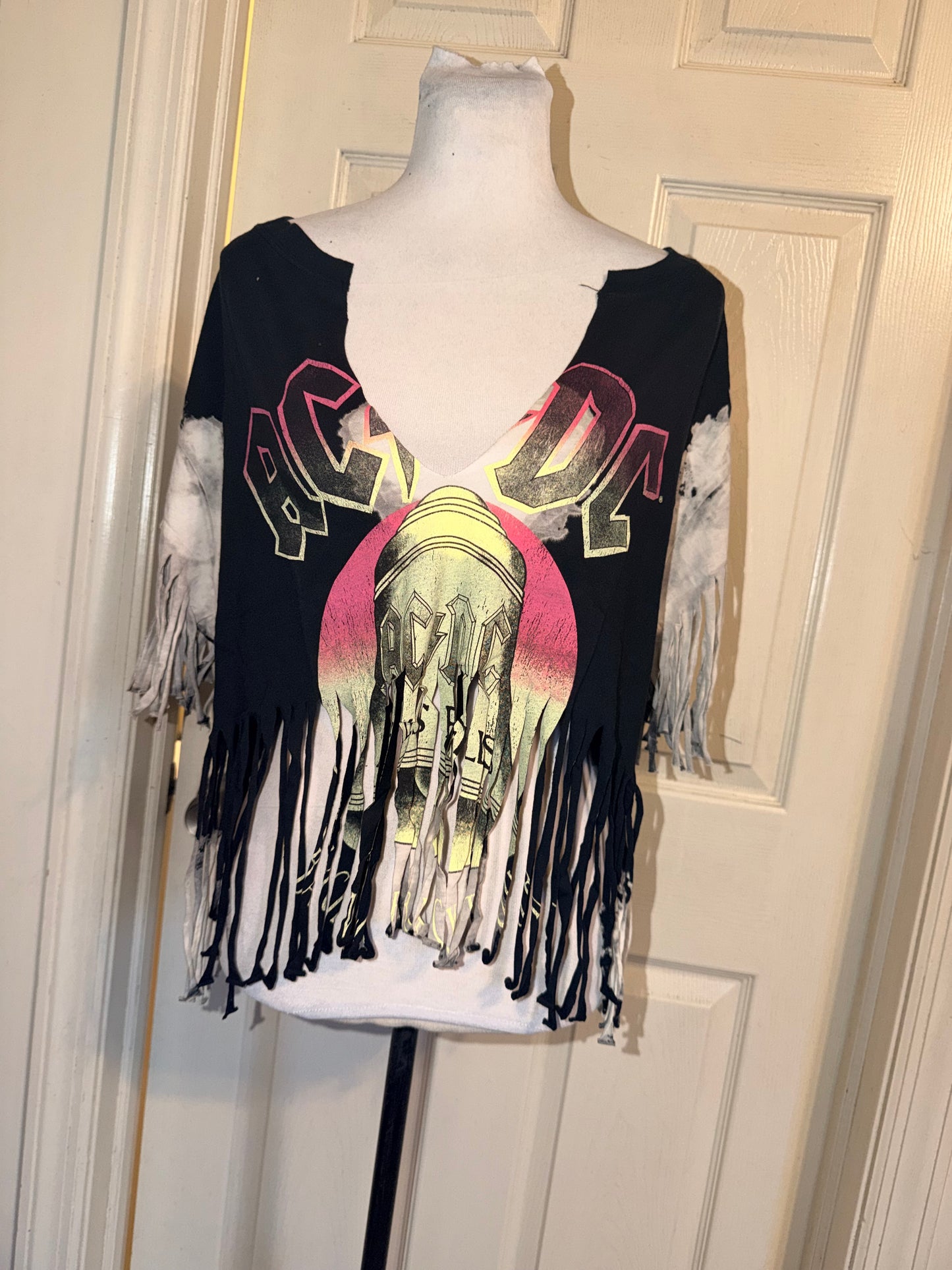 AC/DC Oversized Distressed Fringed Tee